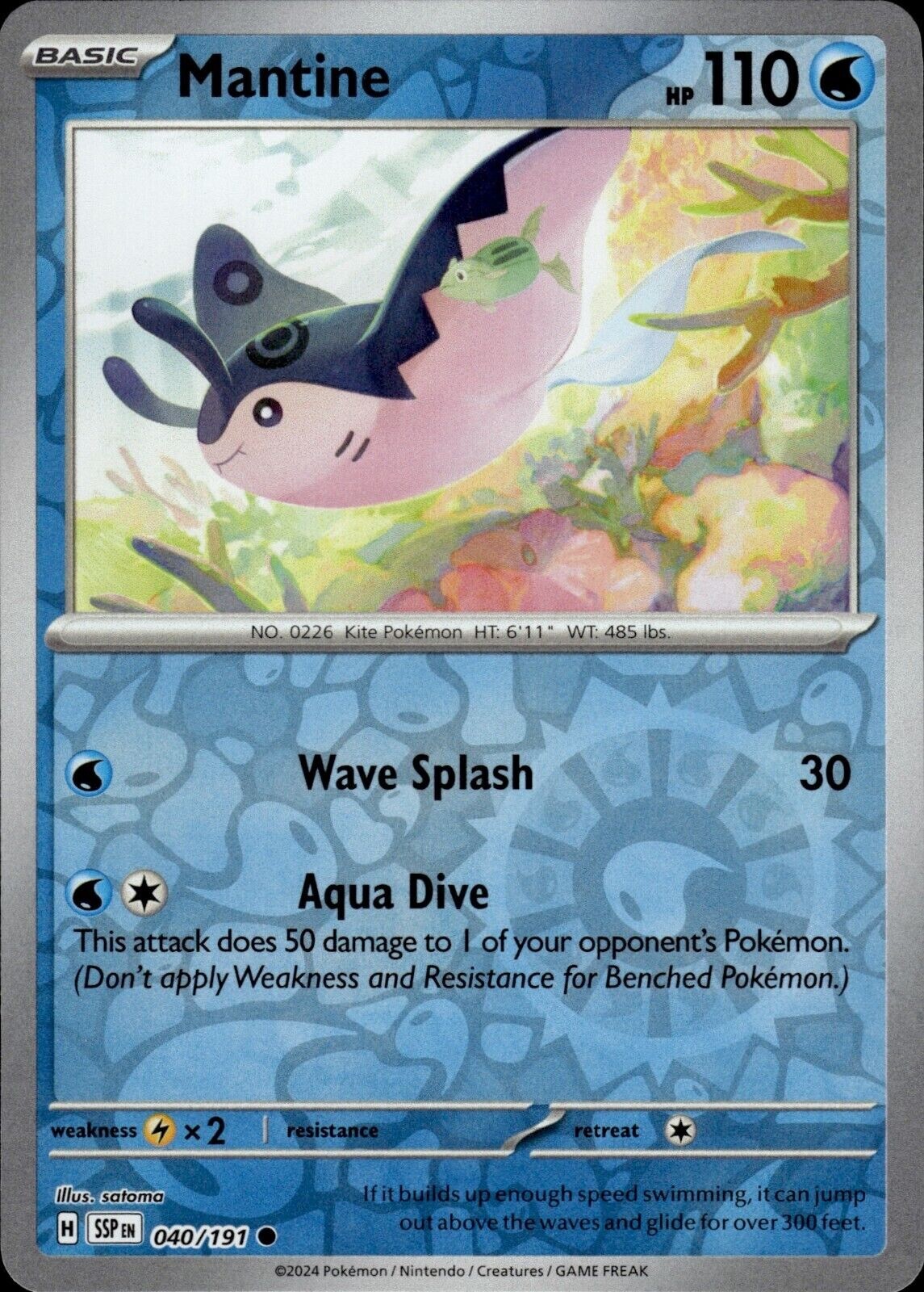 Pokemon – Mantine 040/191 – Reverse Holo – Surging Sparks – NM/M