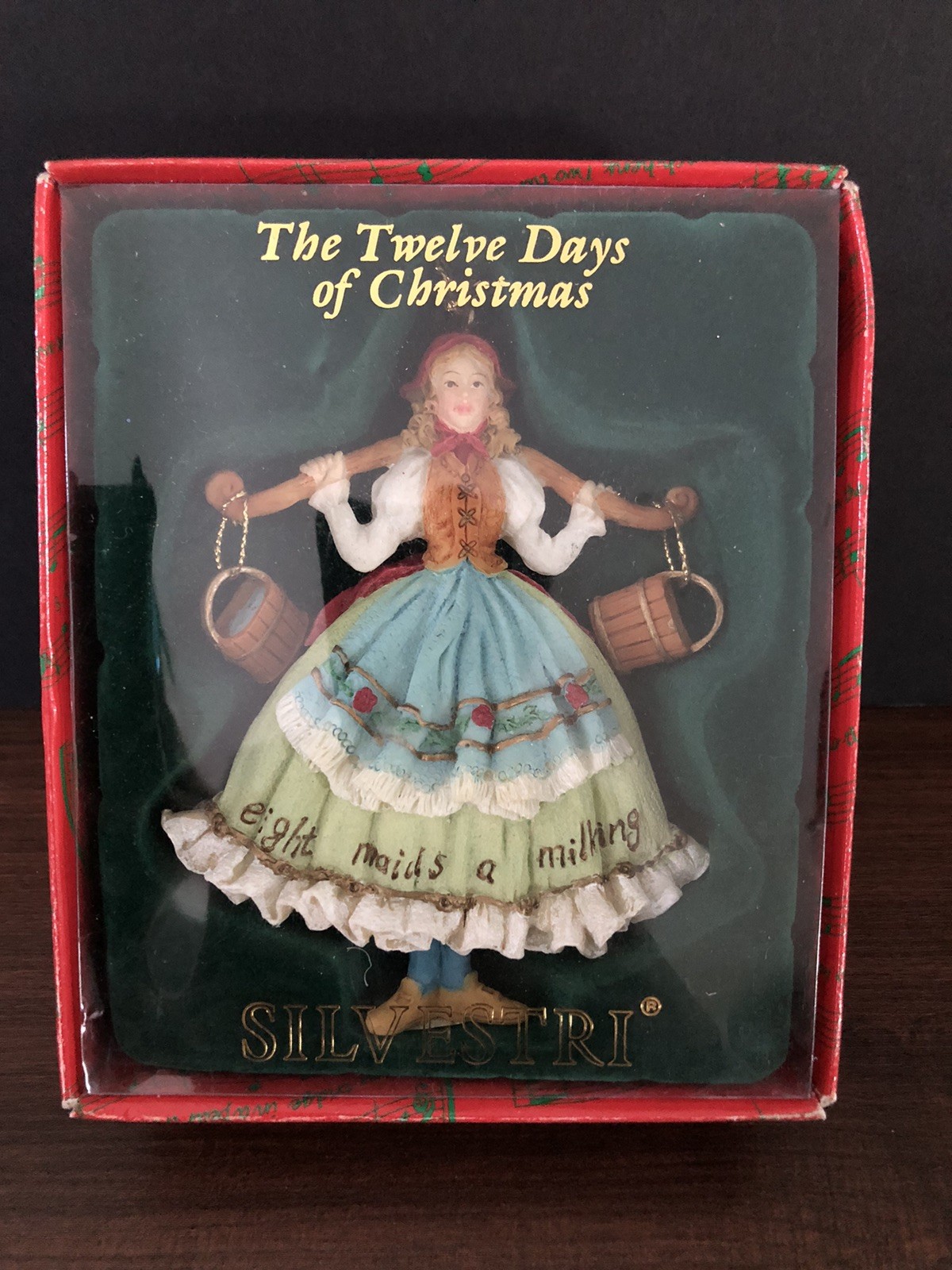 Vtg Silvestri Twelve Days Of Christmas 3D Ornament 8 Maids A Milking
