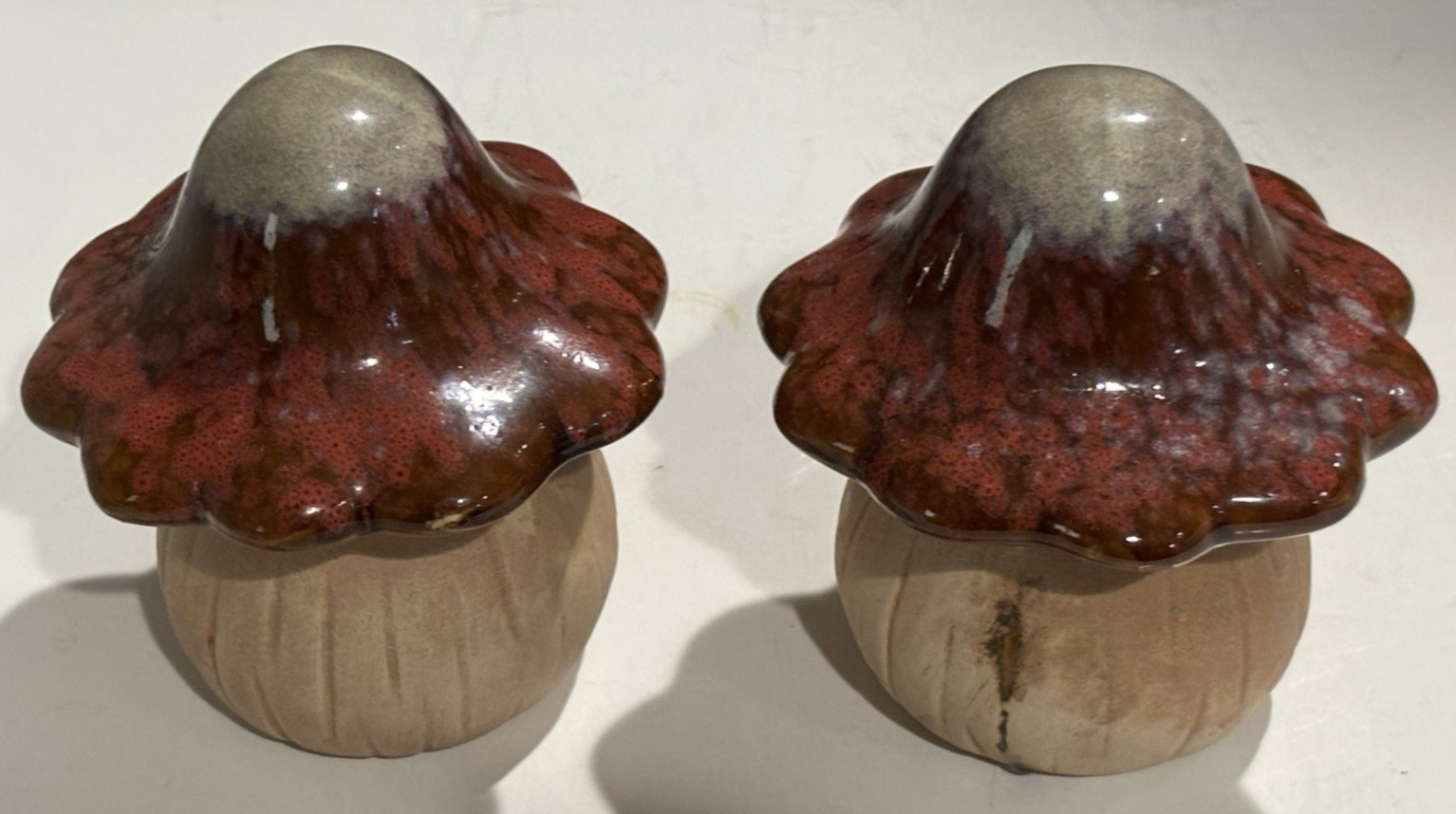 Drip glazed Ceramic Mushroom Figurine – set of two