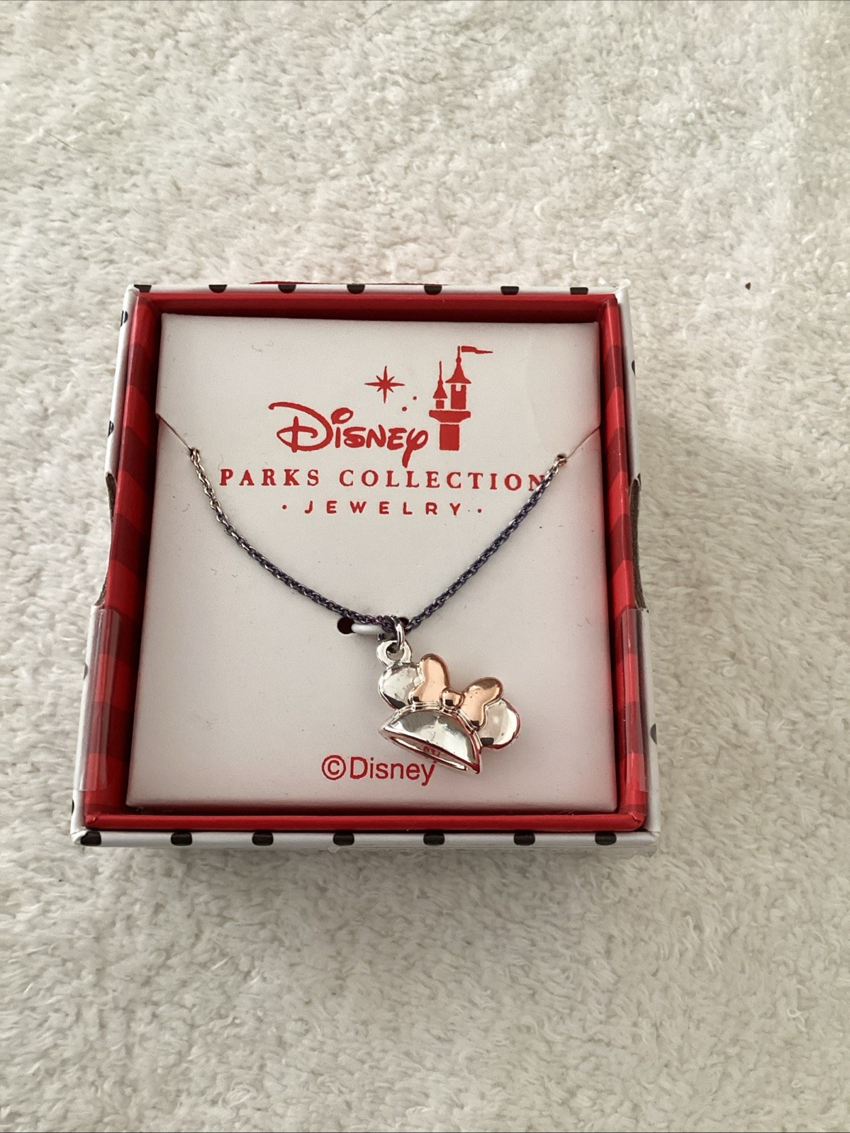 Disney Parks Jewelry Dots + Dashes Collection Minnie Ears Hat Silver Necklace