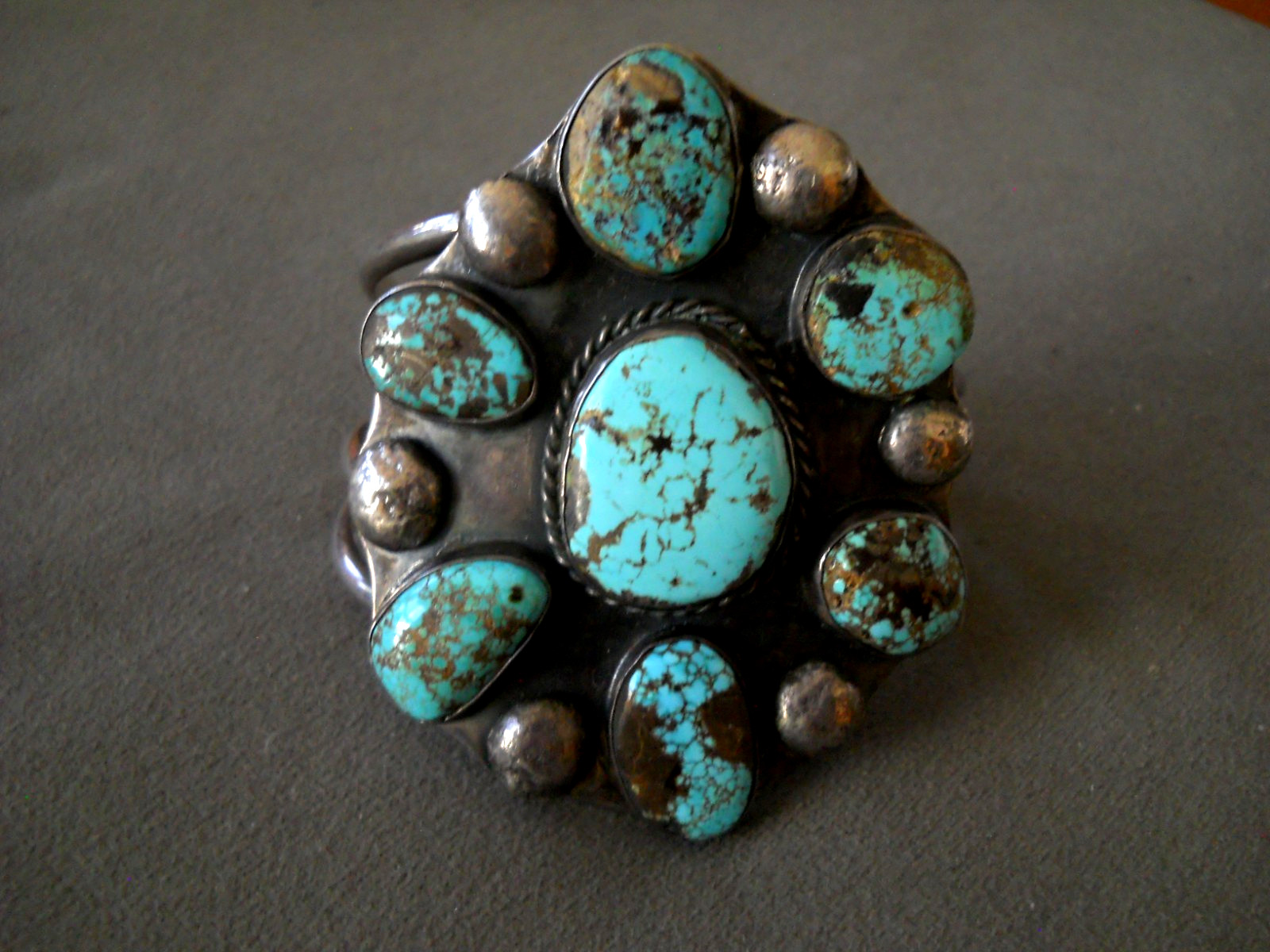 Native American Navajo Web Turquoise Cluster Sterling Silver Drops Bracelet 99g!