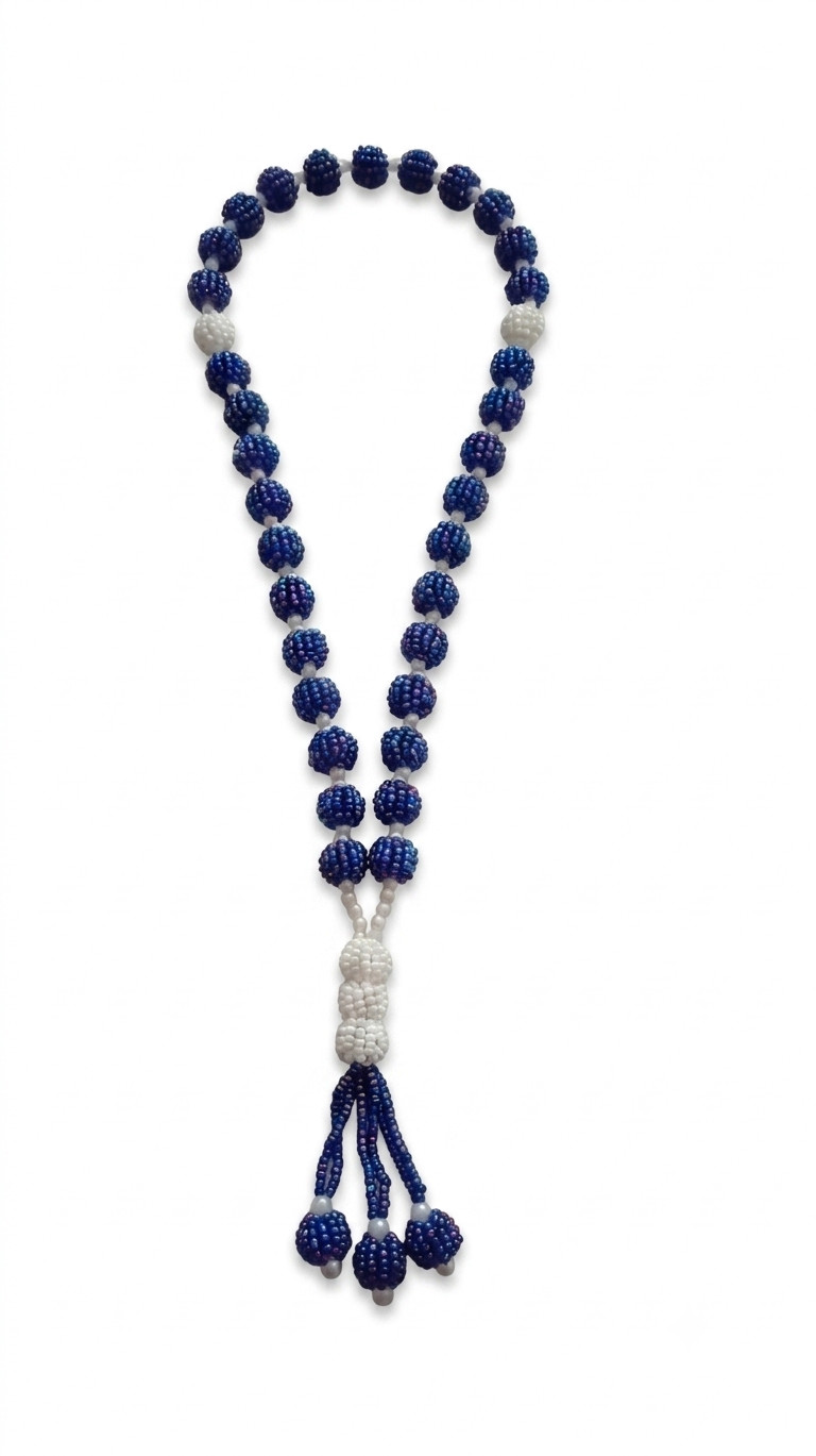 Handmade Islamic Prayer Beads Misbaha Tasbih Blue White Acrylic Pearl Seed Beads