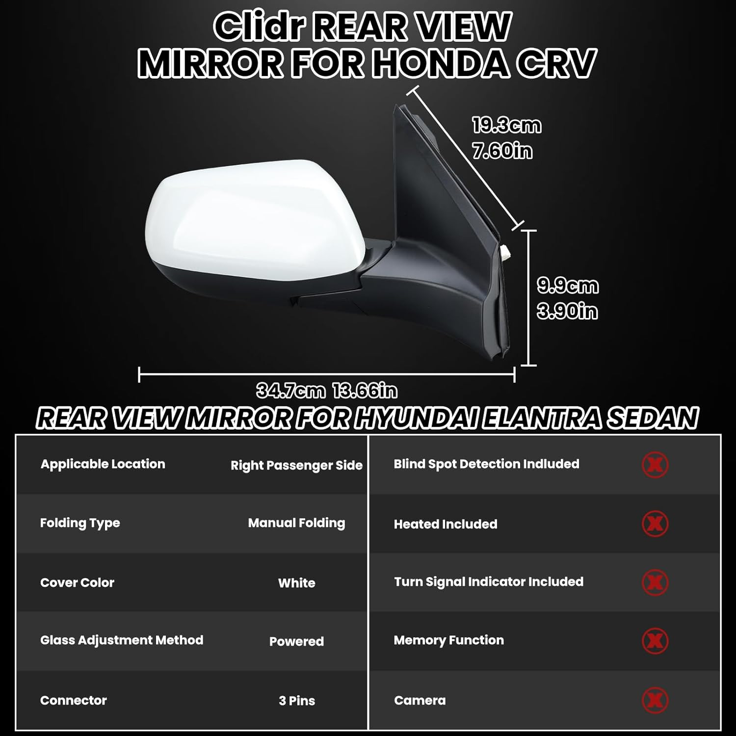 Passenger Side Mirror Compatible with 2012 2013 2014 2015 2016 Honda CRV Non-Hea
