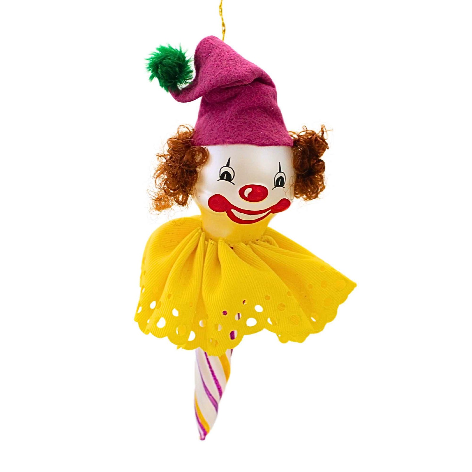 De Carlini Italian Ornaments 7.50in Shortie Icicle Clown Face, Glass, Circus
