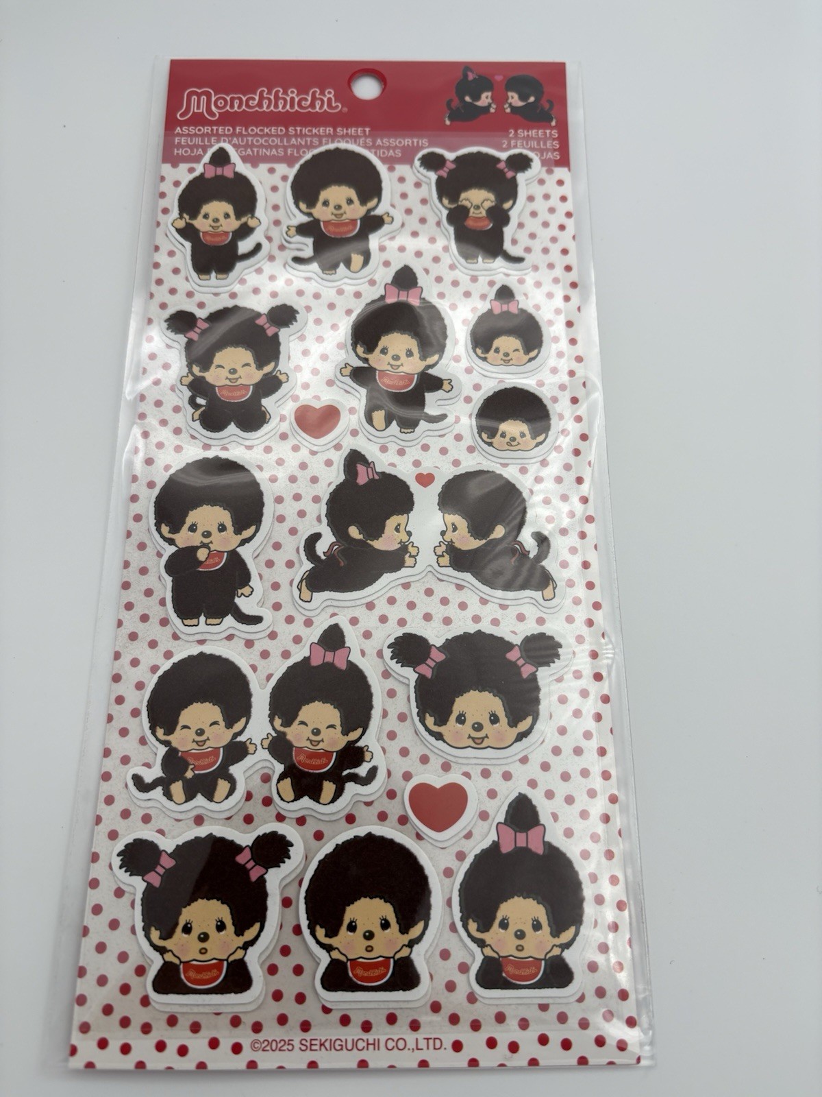 2 Flocked Sheets – Sekiguchi Monchhichi Boy/Girl Assorted Flocked Stickers