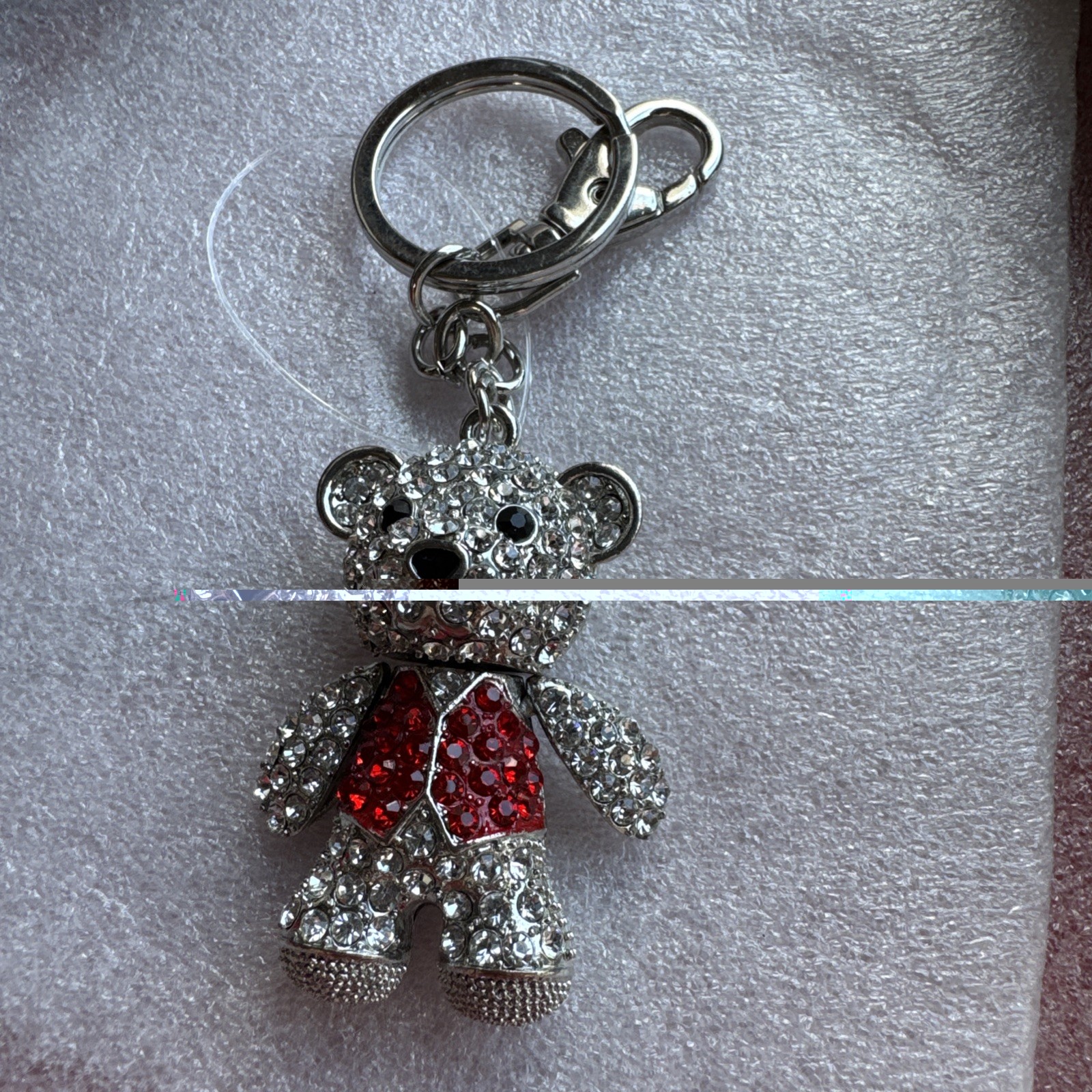 Articulated Rhinestone Teddy Bear Keychain Disney Mouse Ears On Back