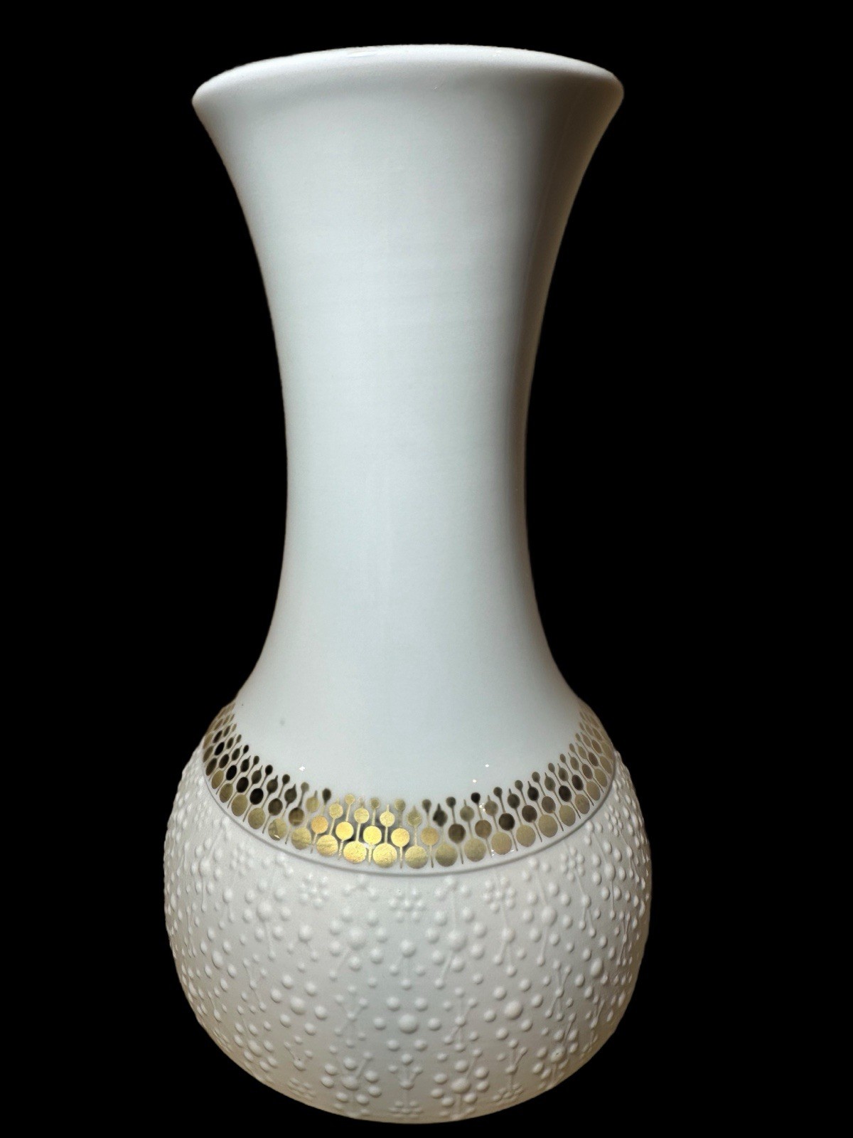 Rare MCM Thomas Germany Porcelain 7.75” Art Deco Gold Textured Starburst Vase