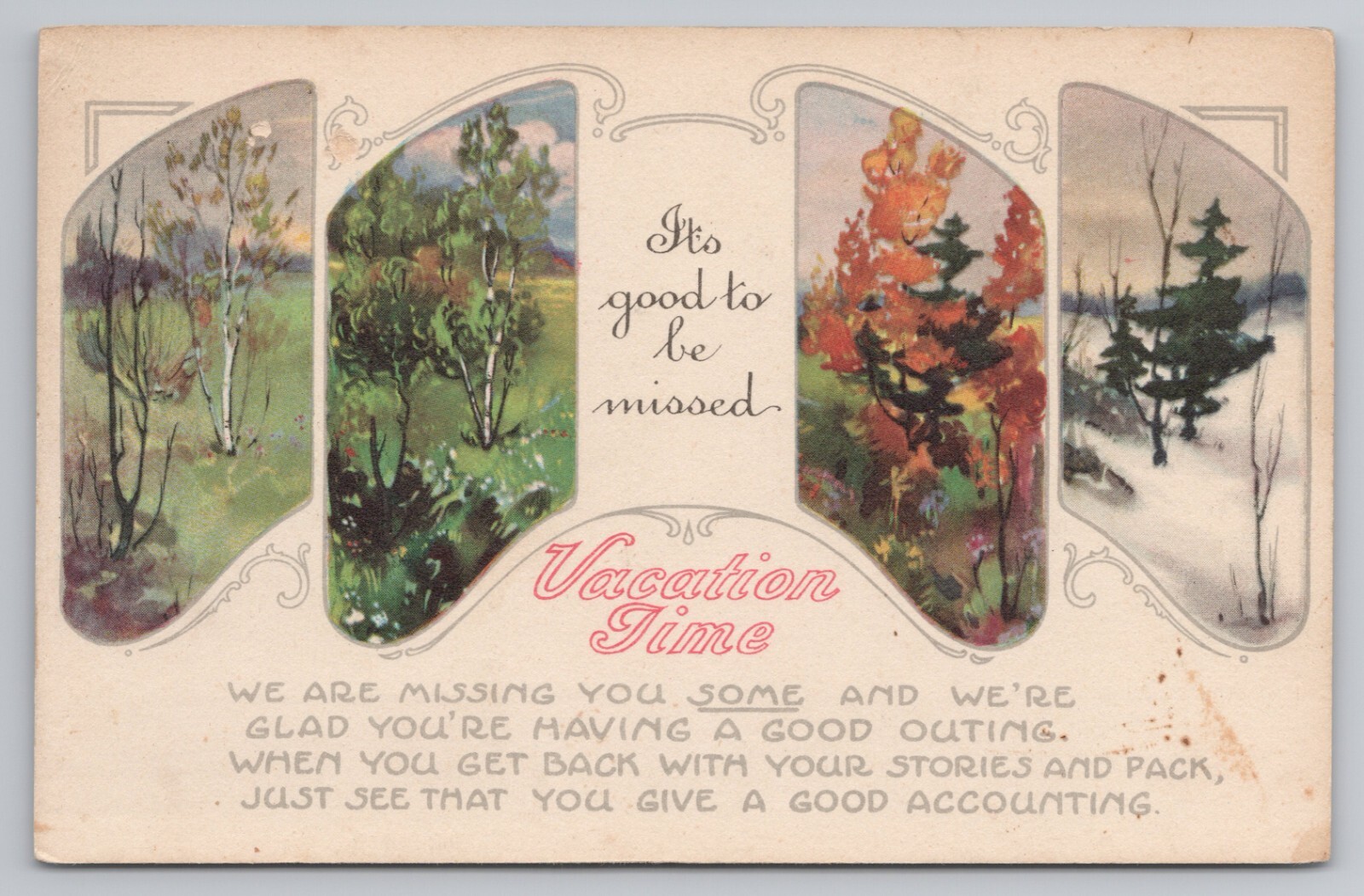 Seasonal Scenes Vacation Time Poem c1910 Postcard