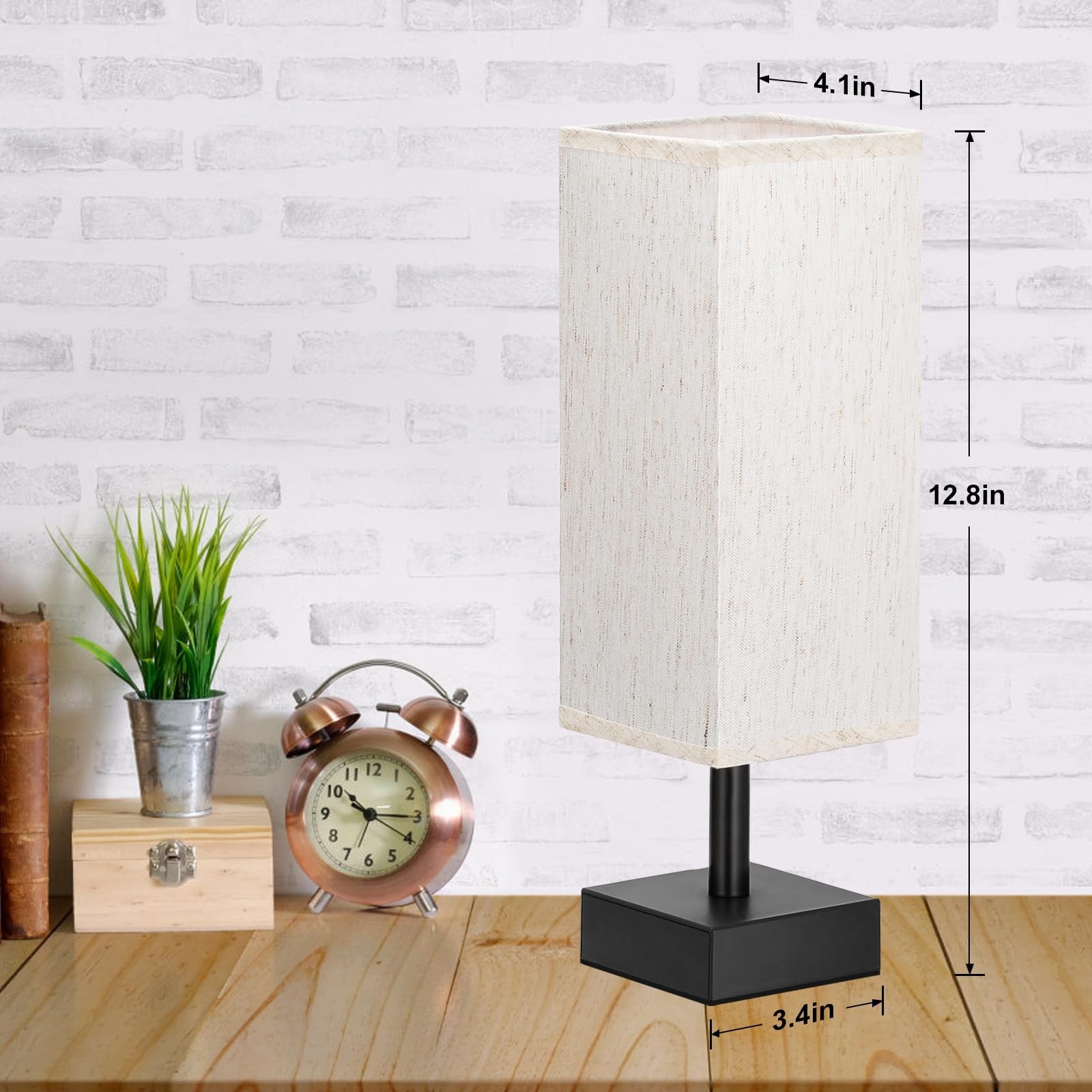 Small Table Lamp for Bedroom – Bedside Lamps 12.8in, Cream & Black