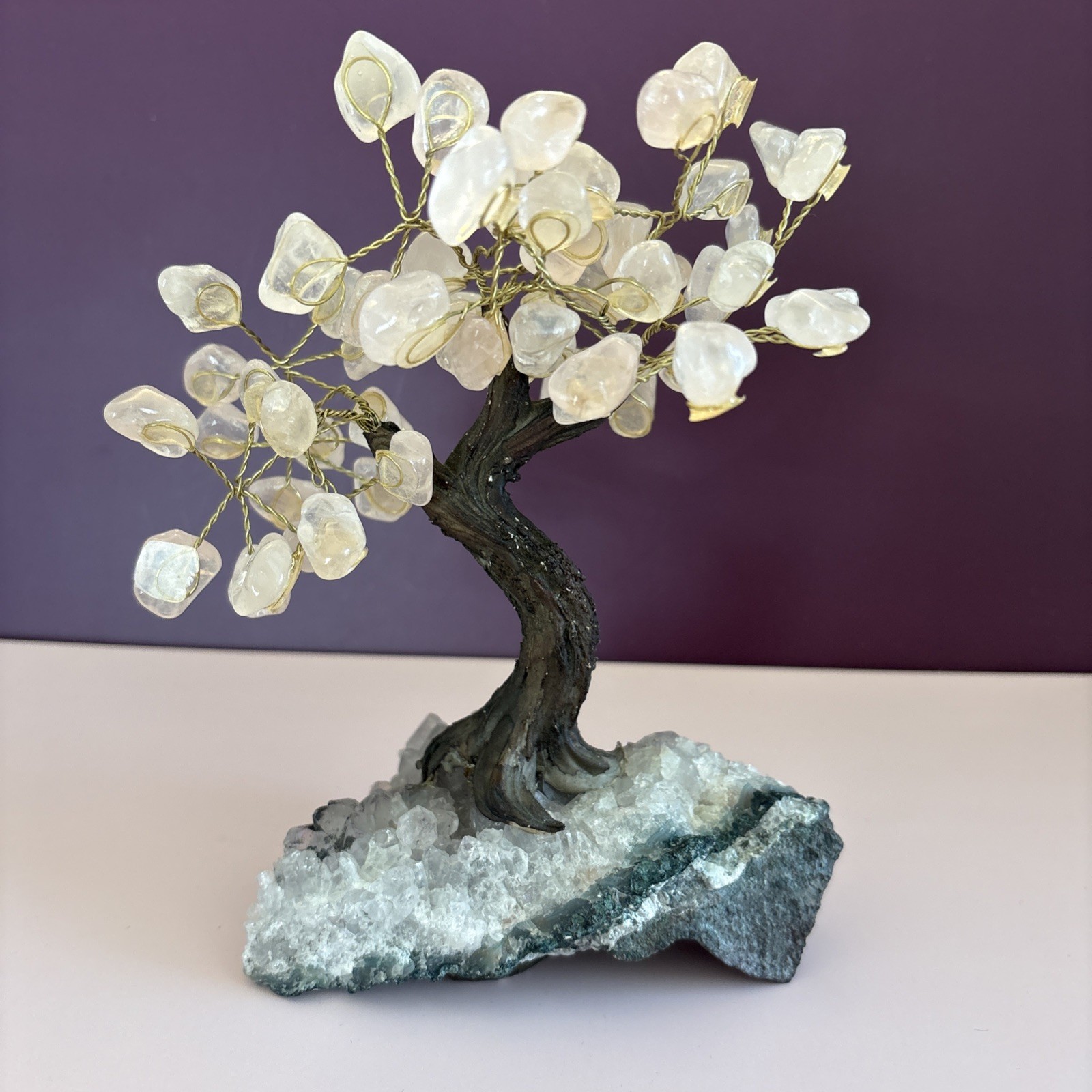 Rose Quartz Clustered Gemstone Bonsai on Crystal Base