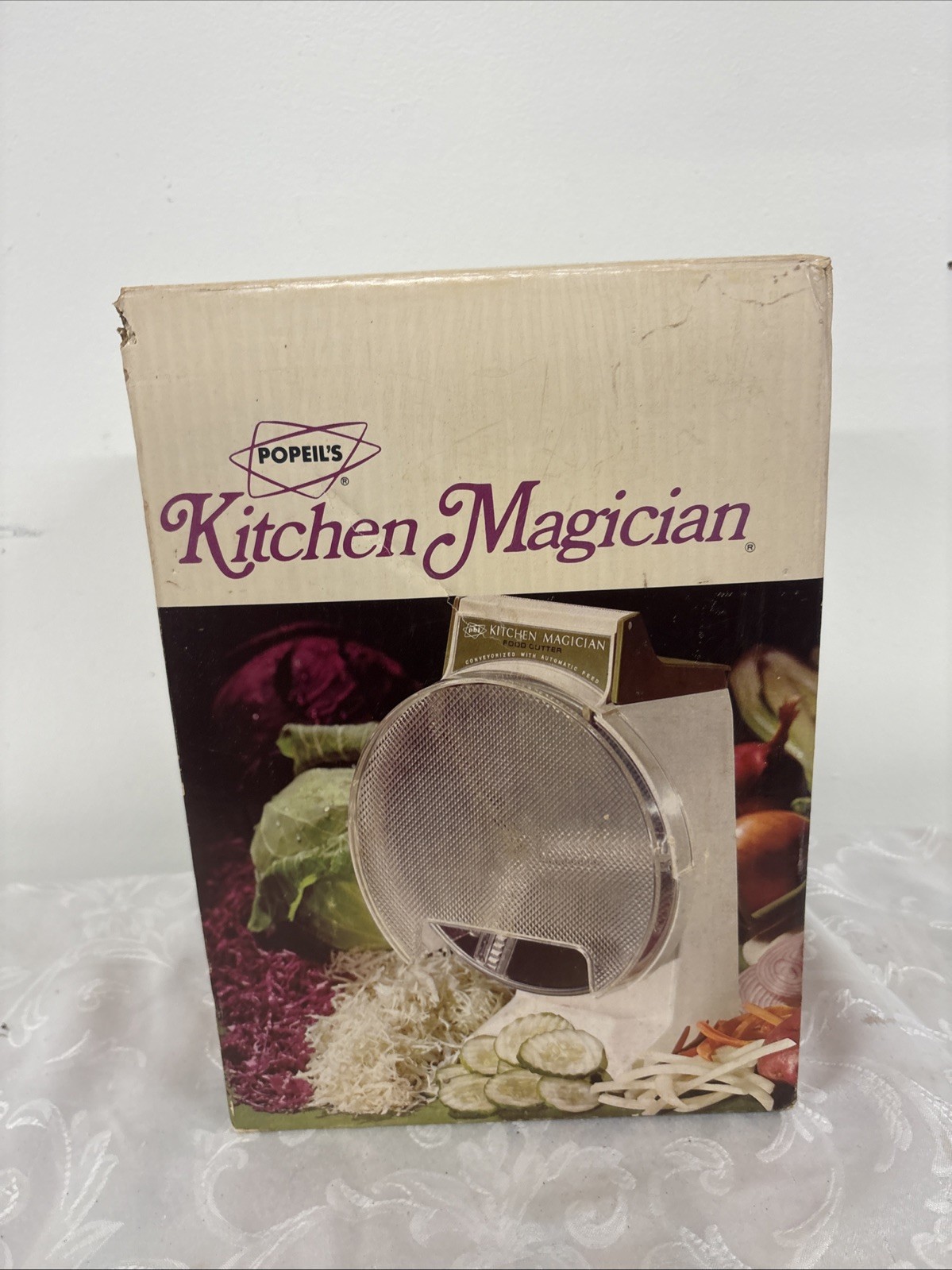 Vtg 1970 Popeil’s Kitchen Magician Food Cutter Slicer Shredder w/Original Box