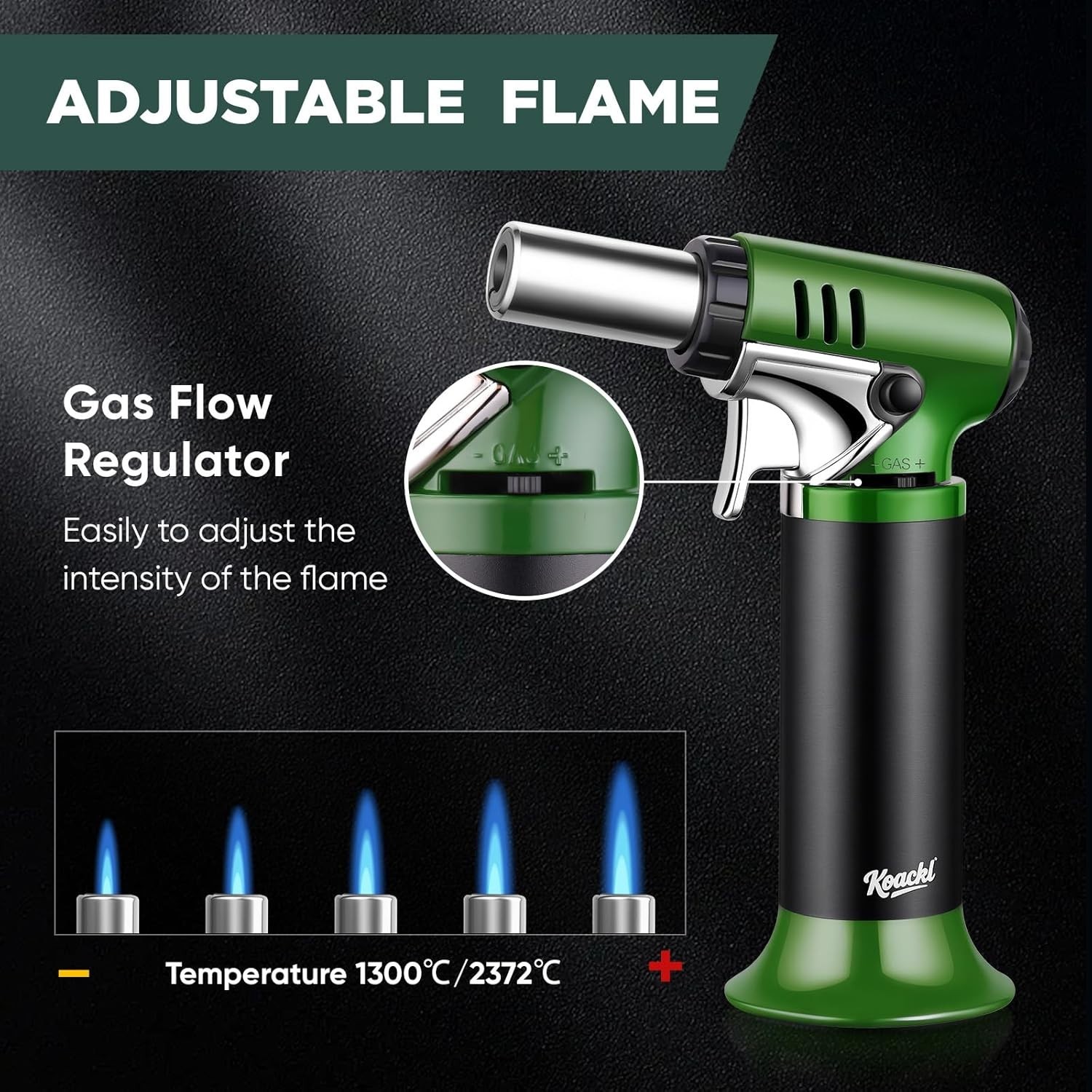 KOACKL Refillable Butane Torch Lighter Adjustable Flame Safety Lock Gauge
