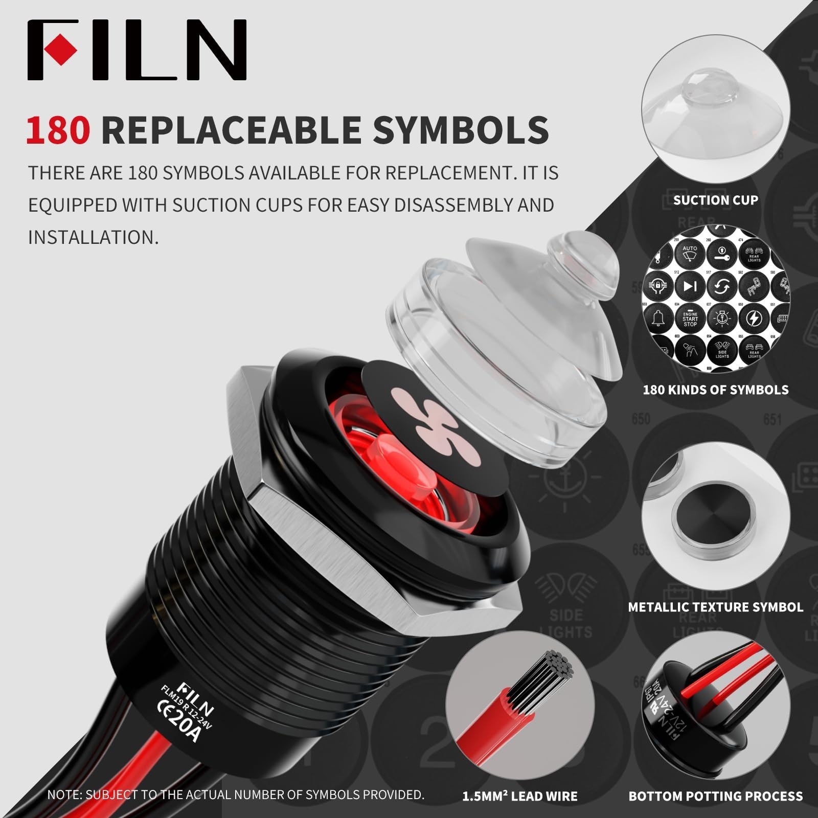 2-Pack 19mm Red LED Latching Push Button Switch, 12V-24V Wide Voltage 20A IP6…