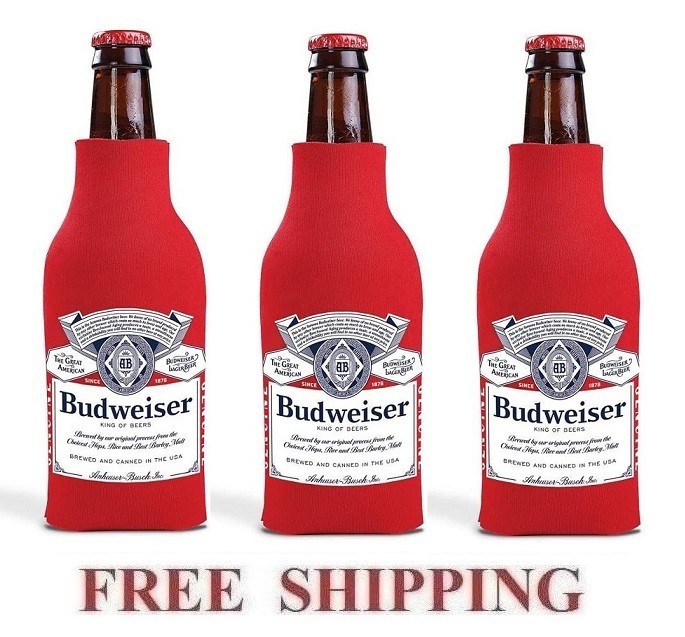 BUDWEISER BOTTLE LABEL LOGO 3 BEER SUIT COOLERS KOOZIE COOLIE HUGGIE BUD NEW
