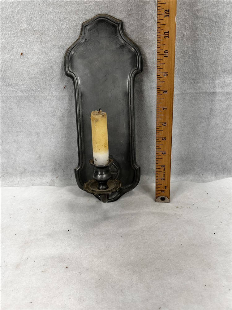 antique pewter candle sconce 13 x 5.5 old candle original very good 19thc