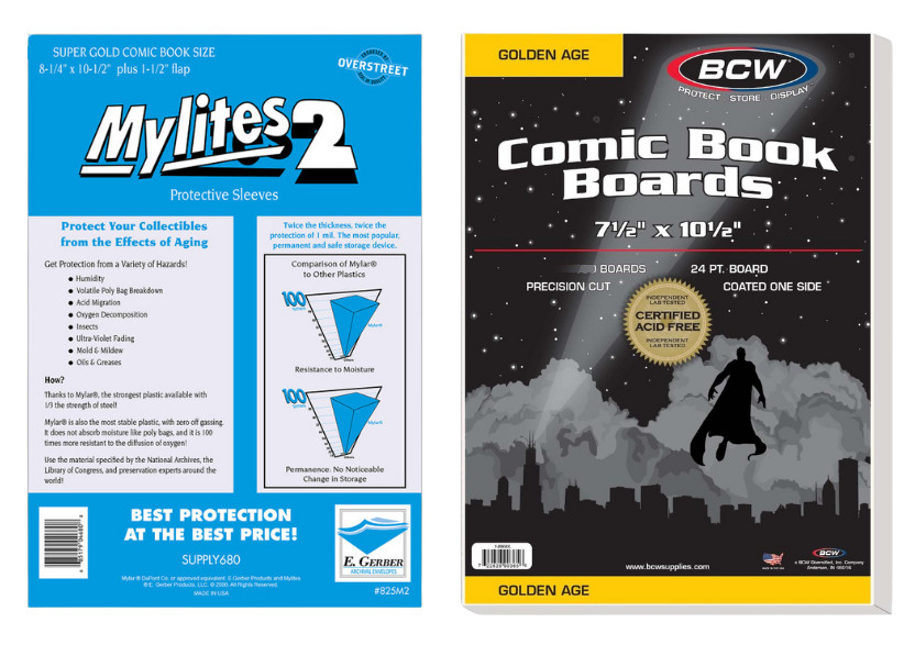Combo Set” E Gerber Mylites 2 Mil 10 Mylar Bags & 10 BCW Golden Age Boards
