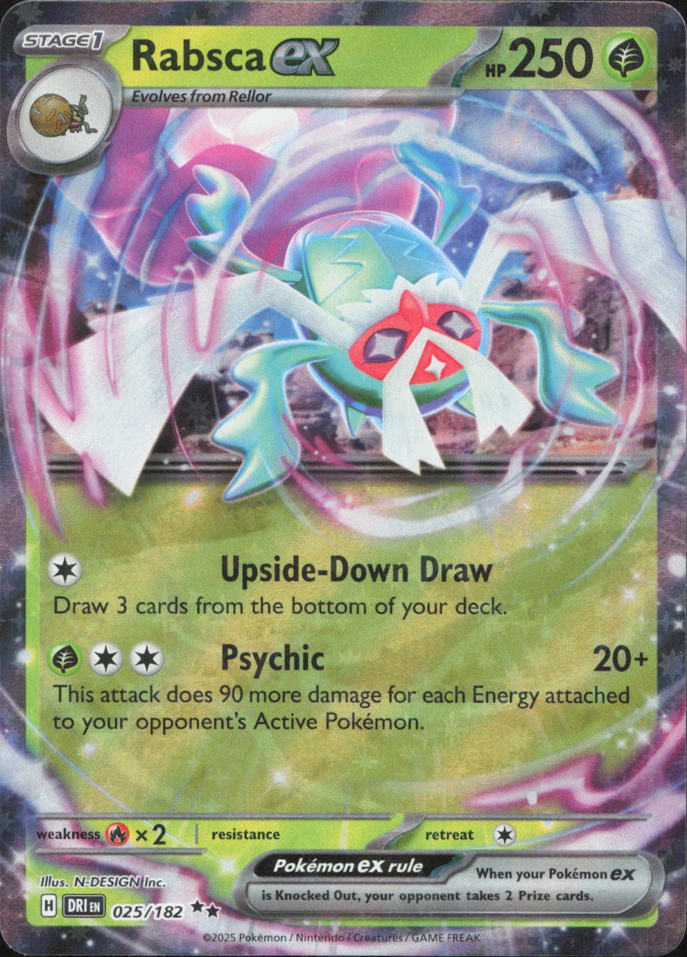 Pokemon Rabsca ex 025/182 Double Rare Destined Rivals Holo Near Mint