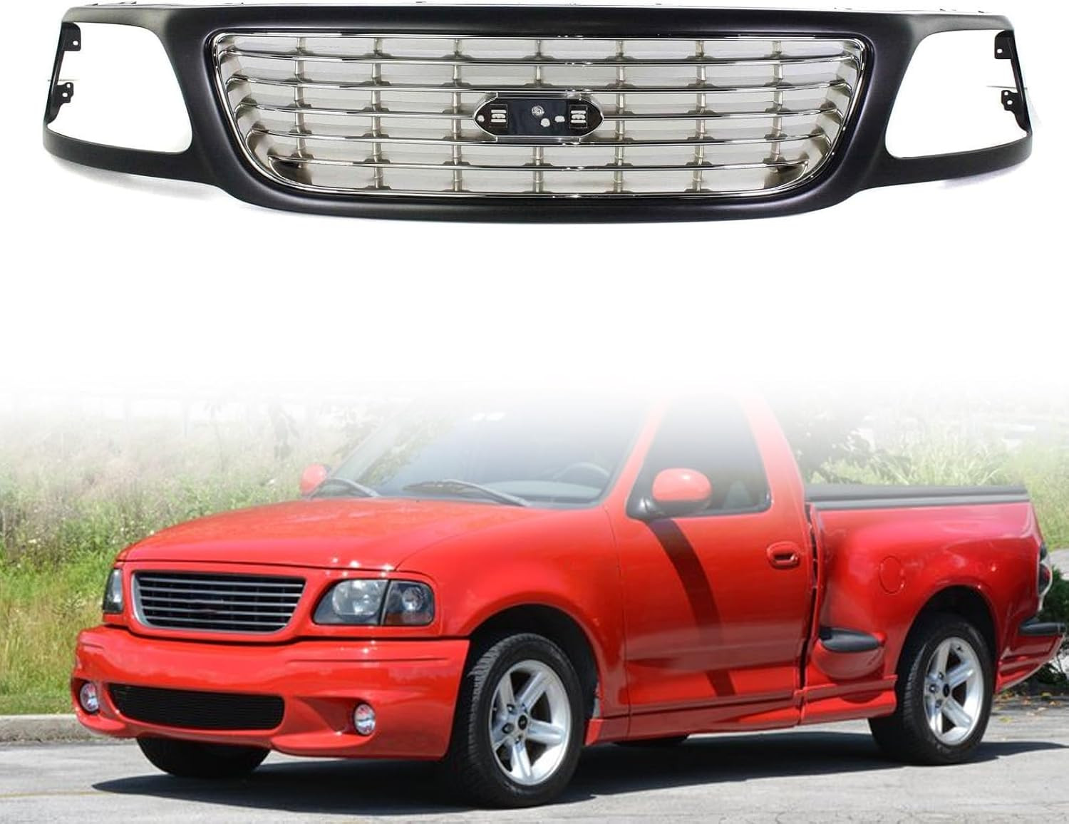 Front Grille Assembly Compatible with 2001-2003 F-150, Horizontal Bar Black Shel
