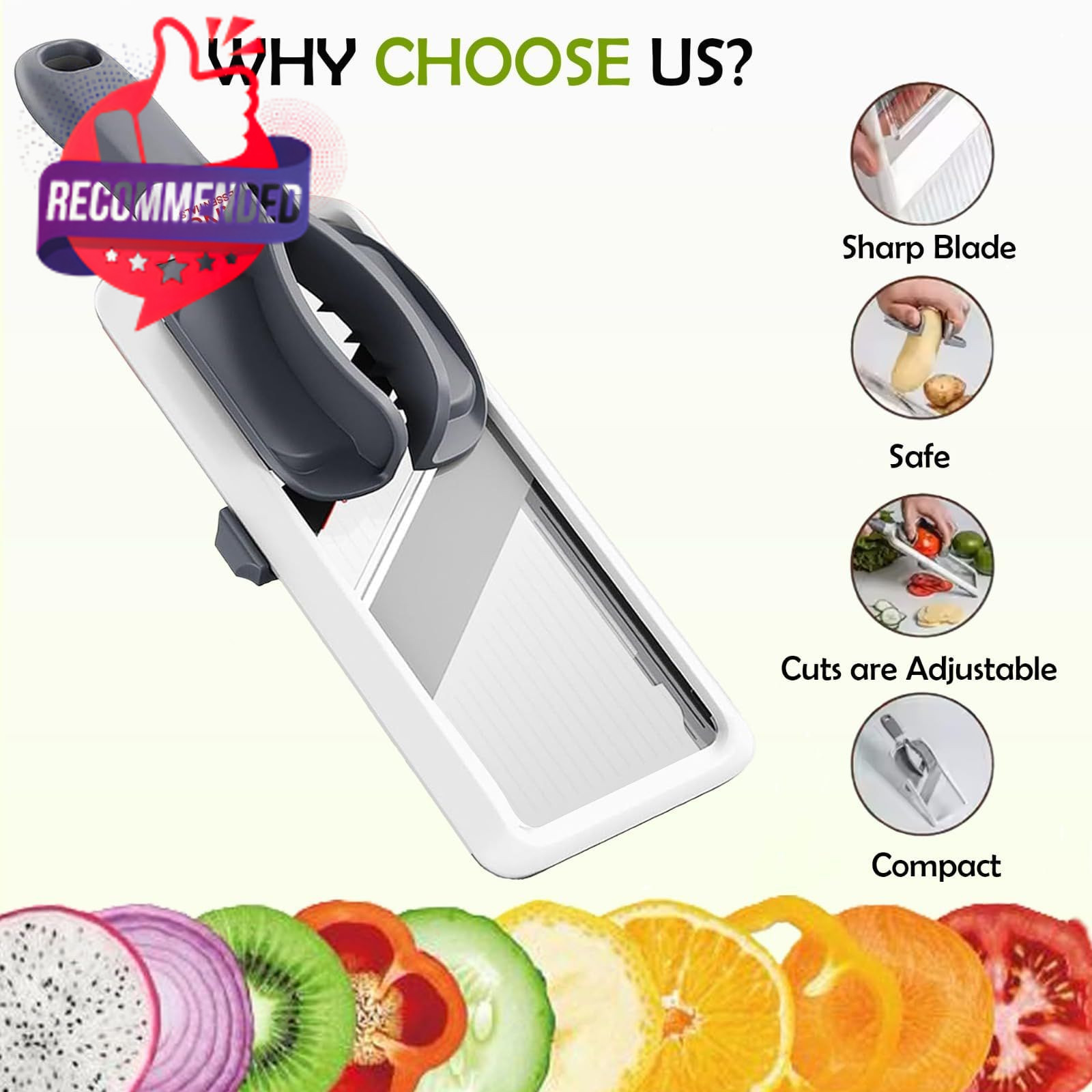 Mandoline Slicer For Kitchen – Adjustable Stainless Steel Blades, With Comfort