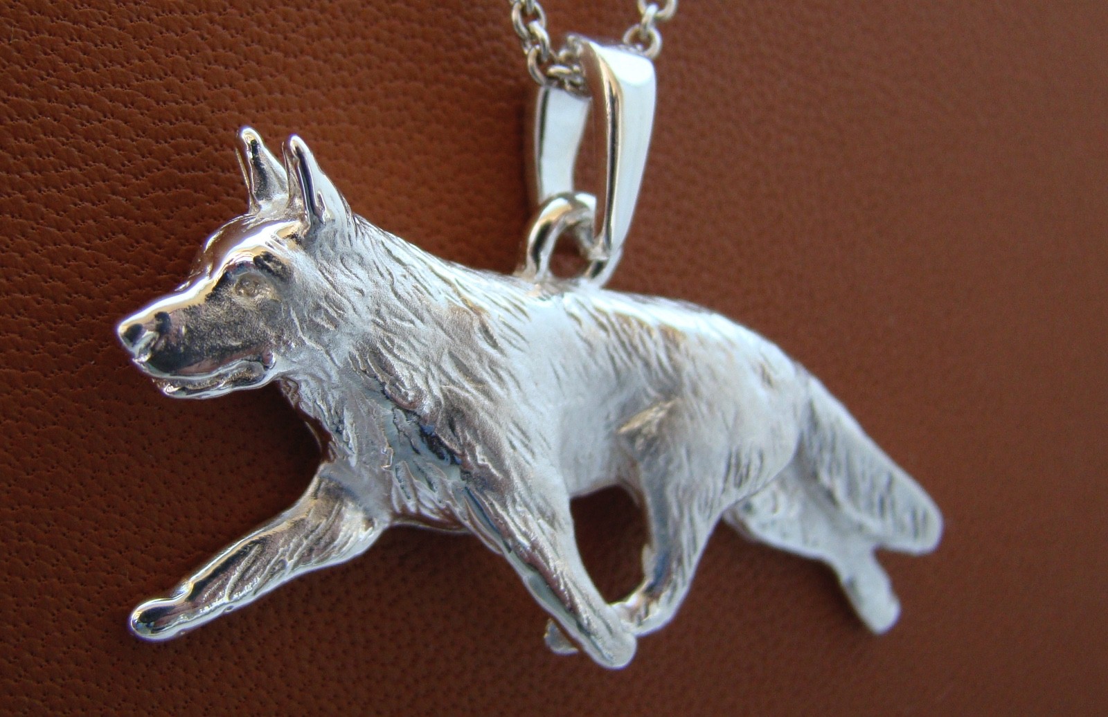 Large Sterling Silver German Shepherd Dog Gating Study Pendant