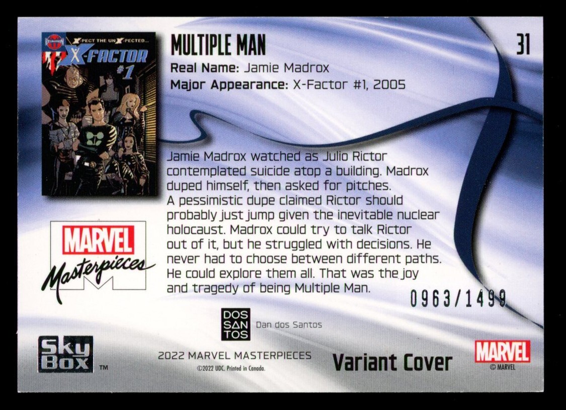 MULTIPLE MAN 2022 UD Marvel Masterpieces Variant Cover Level 1 #31 963/1499