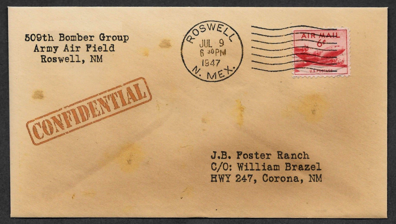 Roswell New Mexico Alien UFO Crash Site Conspiracy Collector Envelope *1001OP