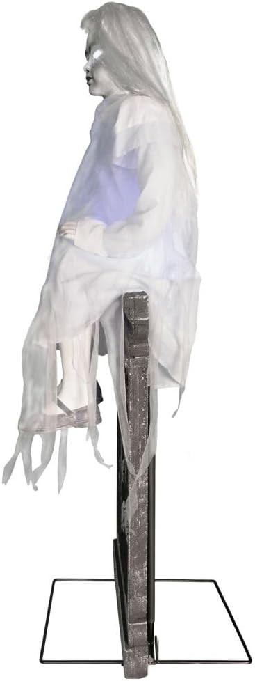 4 Ft . Motion-Activated Sitting Tombstone Girl Premium Talking Halloween Décor