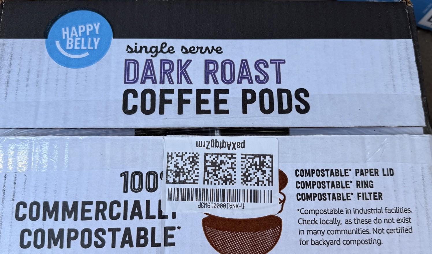 Amazon Brand – Happy Belly Dark Roast Coffee Pods, 96 Count – 1 Case K Cup Size