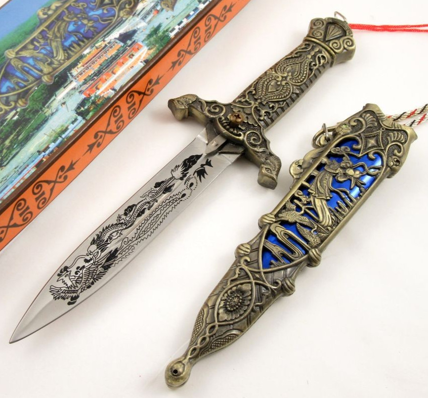 10.5″ Blue Fantasy Medieval Dagger Knife | Mana Monastery Guard w/ Sheath