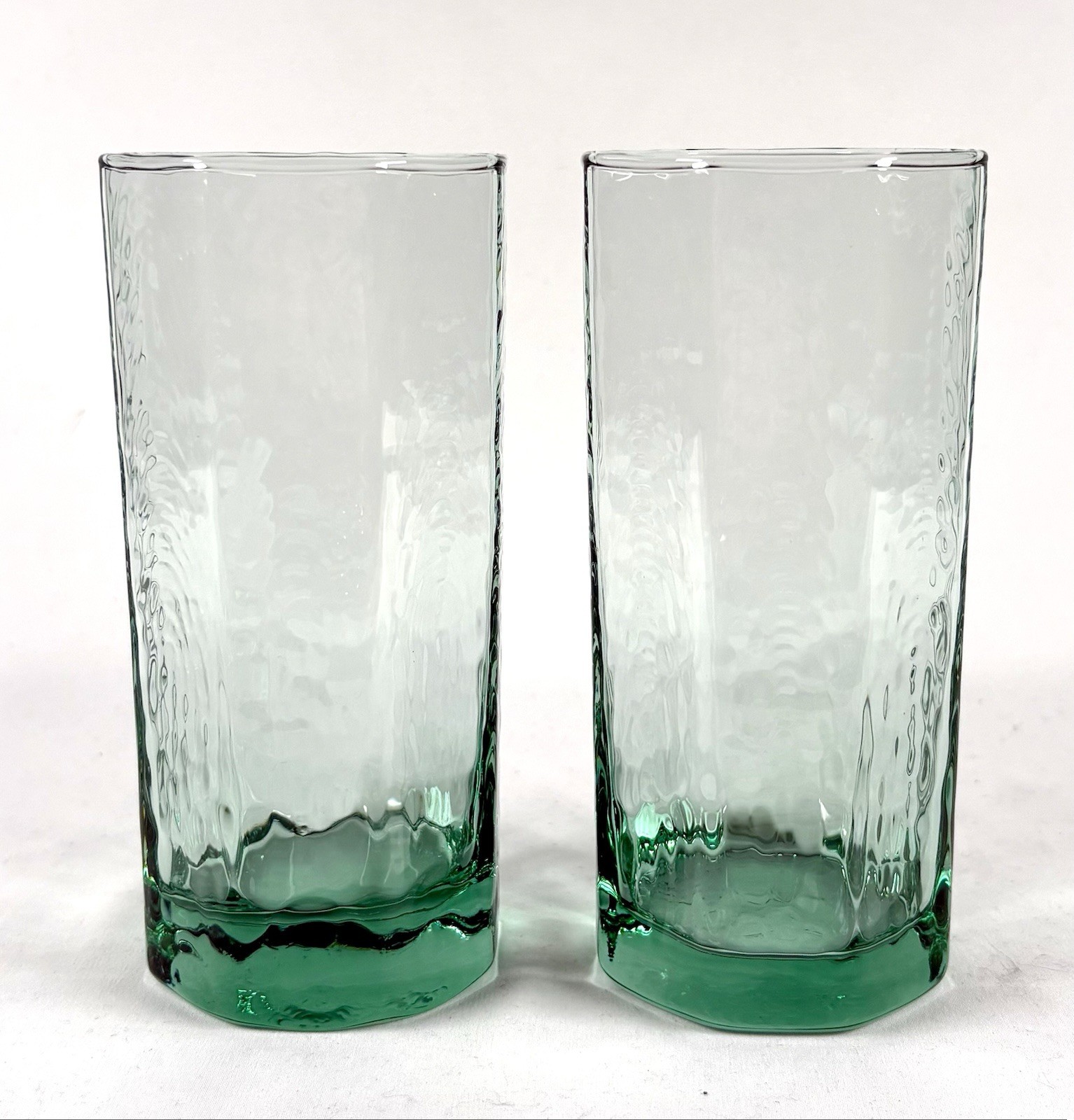 💥Libbey Facets Green 16 oz Tumblers 6 1/8” Set of 2 USA 1980s.