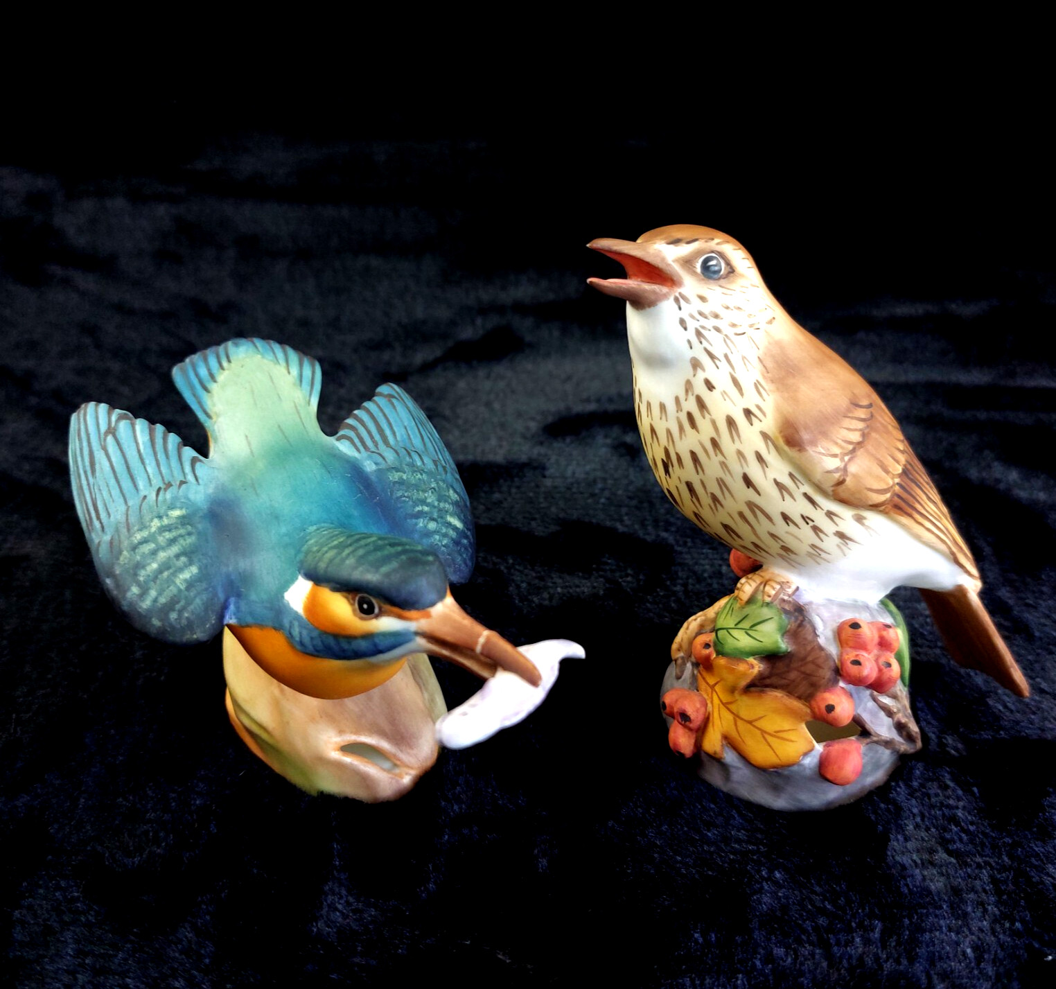 Royal Worcester Thrush & Kingfisher Bird Figurines Englandceramic repaired
