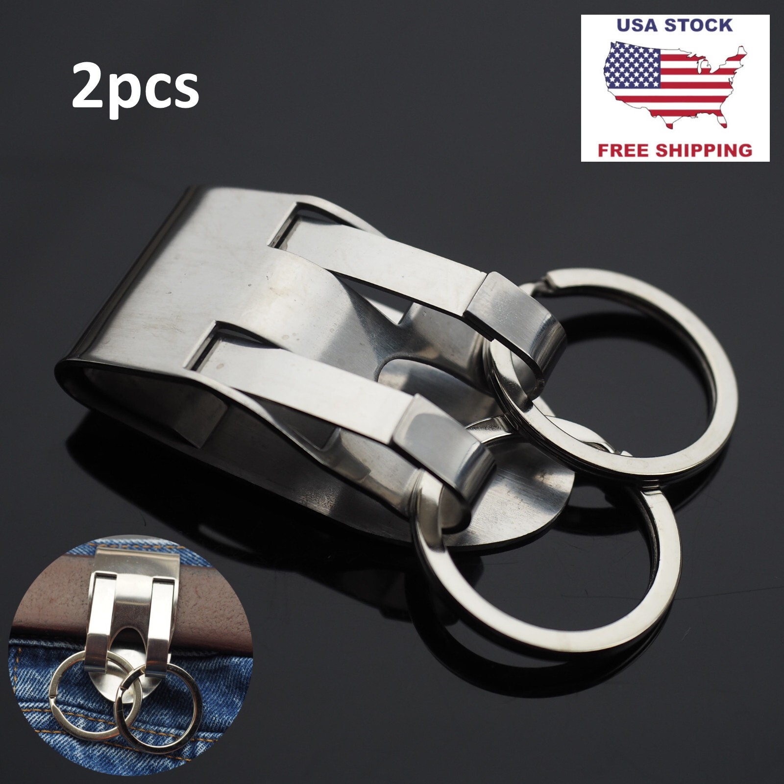 2pcs Dual Detachable Quickdraw Belt Clip Double Key Ring Holder Quick Release