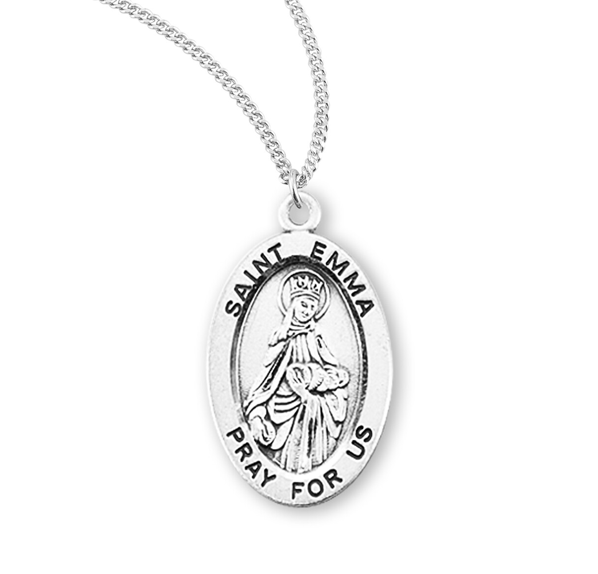 Saint St Emma- Sterling Silver 7/8″ Oval Medal + 18″ Chain – S943318