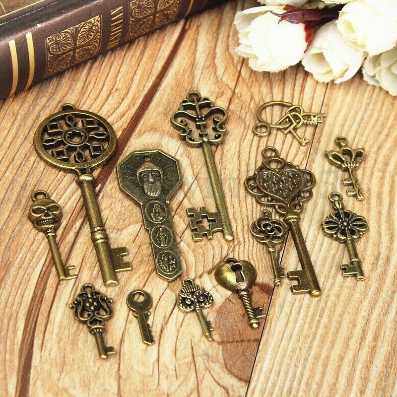 69PCS Skeleton Vintage Old Keys Multi Style Antique Bronze Lock Key New