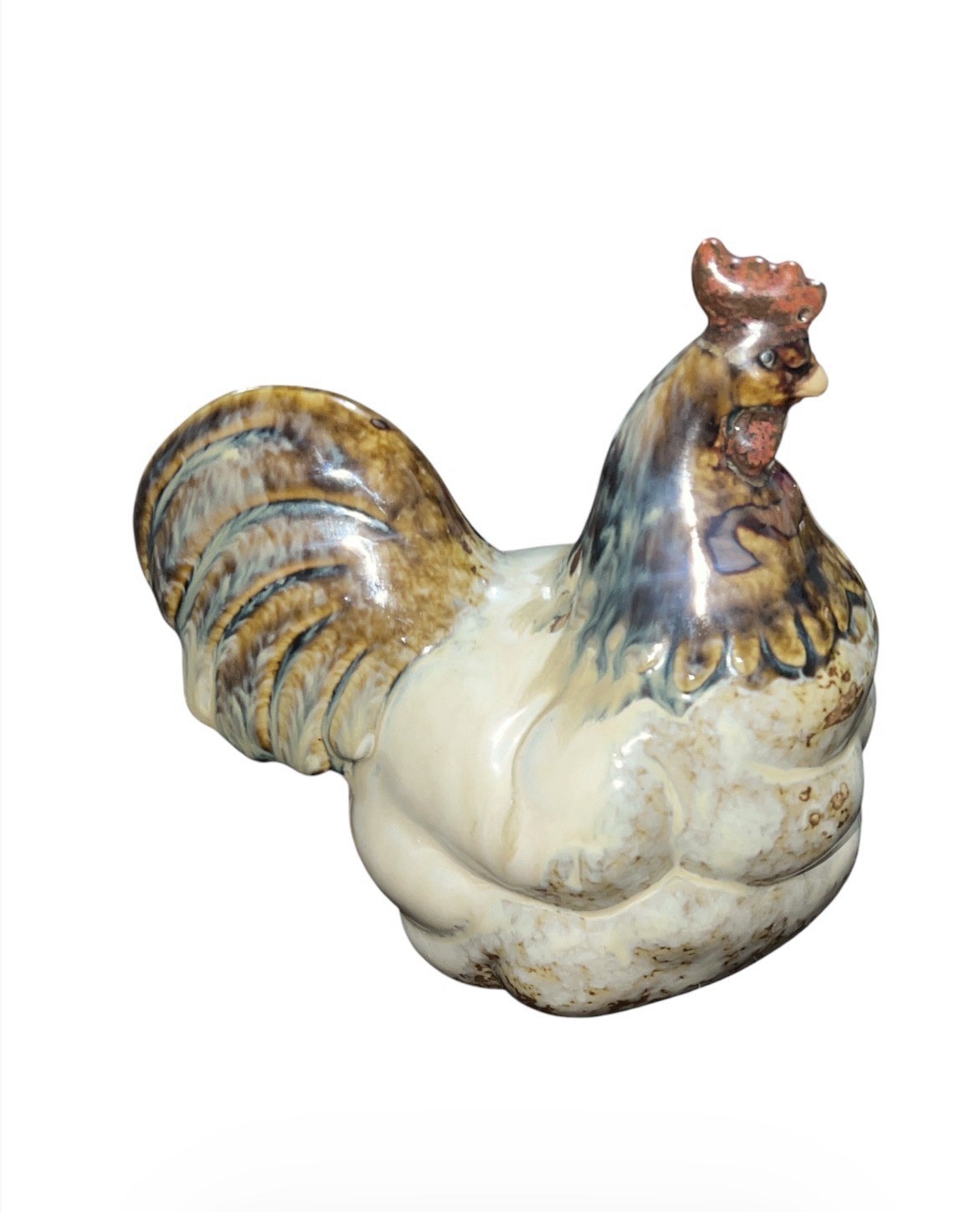 Vintage Glazed Ceramic Chicken Figurine Farmhouse Rooster Statue Kitchen Decor