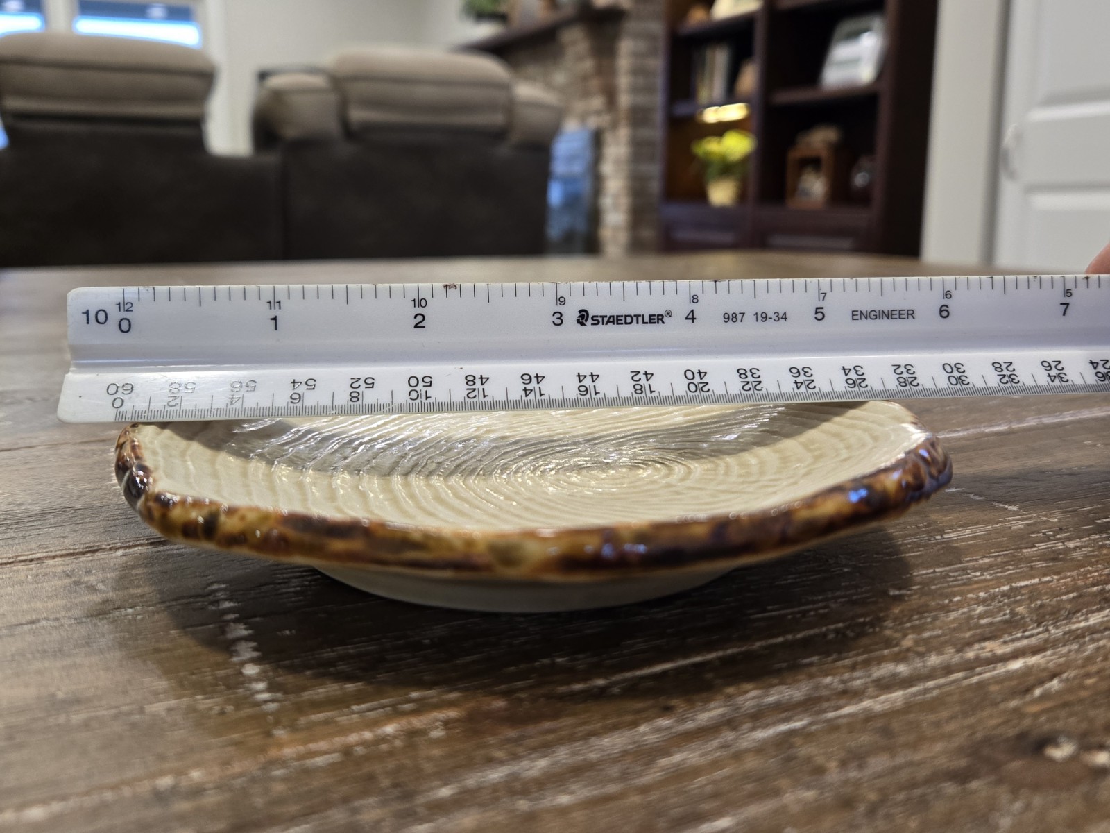 Tree Slice / Tree Ring Ceramic Plate 5.5″ w/ Bark Edge – Rustic Farmhouse Decor
