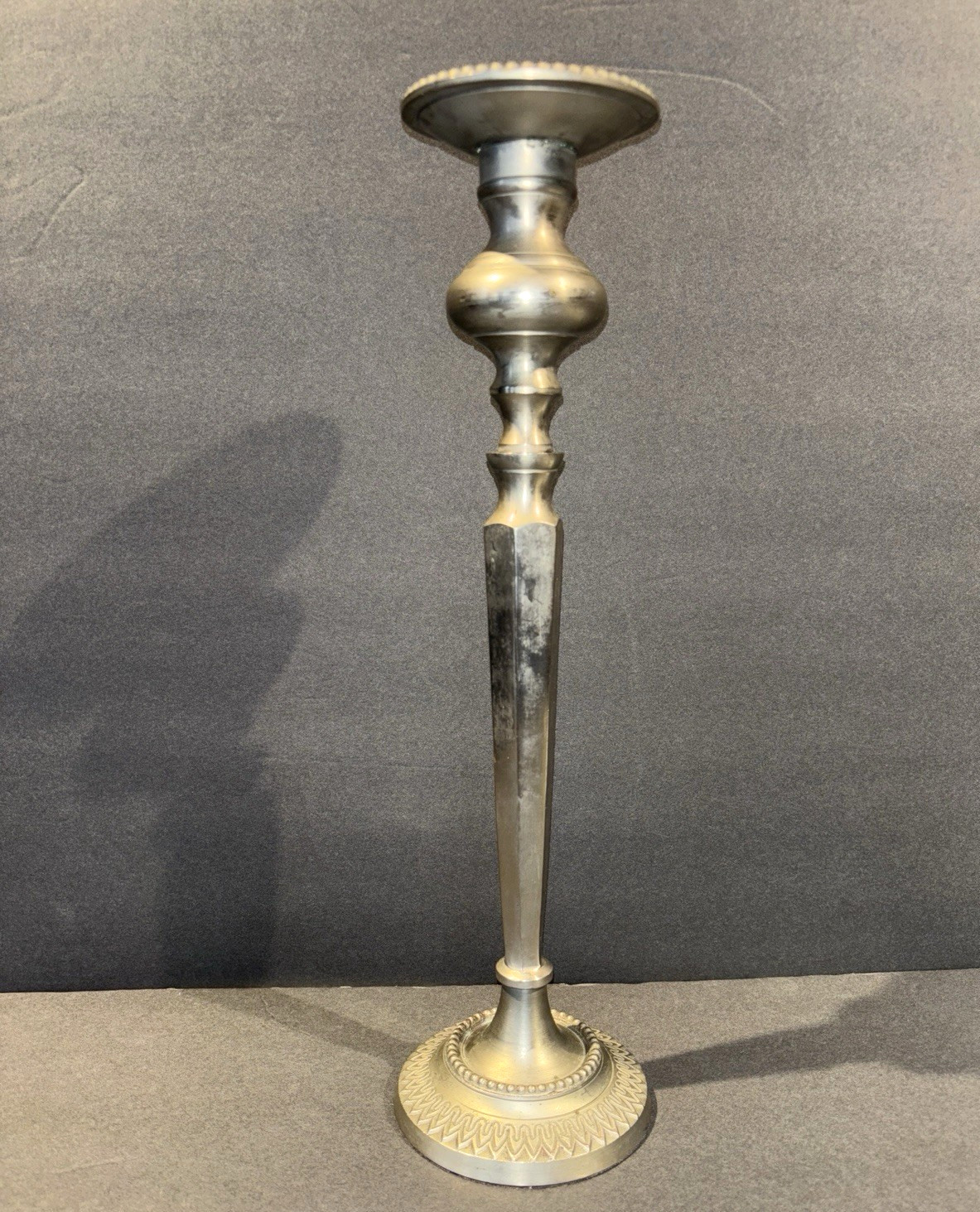 Pewter Candle Stick Handcrafted in India Large, 14+ inches!