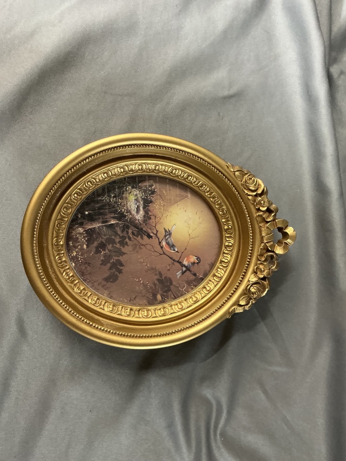 Vintage Homco 1982 Birds Nest 3279 Oval Gold Frame Wall Hanging