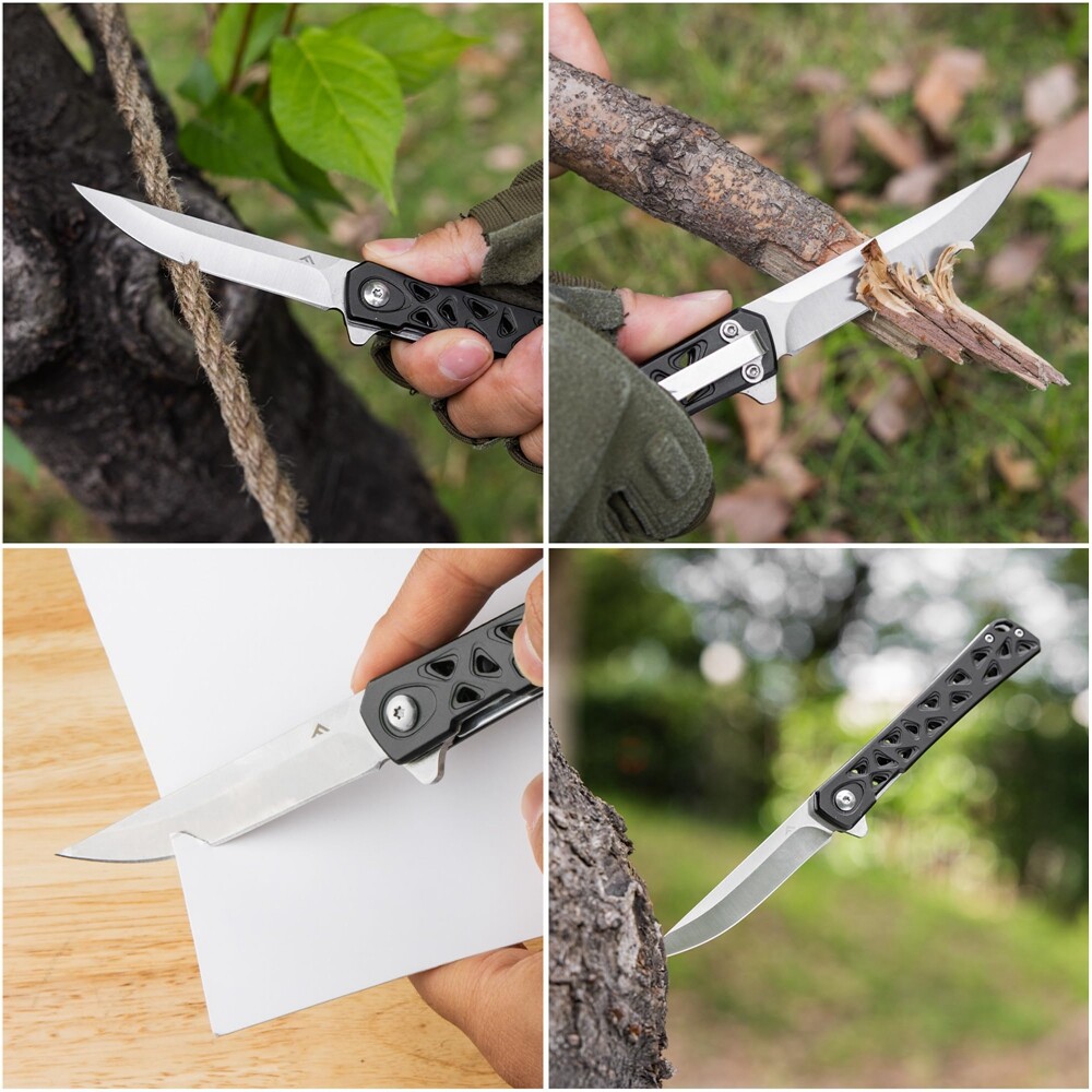 FLISSA 4.5″ Folding Pocket Knife Camping Tactical Pocket Knife Hollow-out Handle
