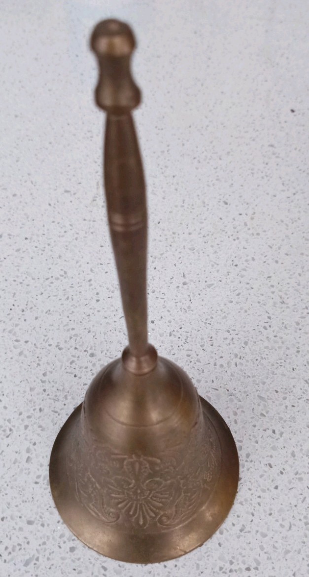Vintage Brass Bell Floral Etching About 7″ Tall