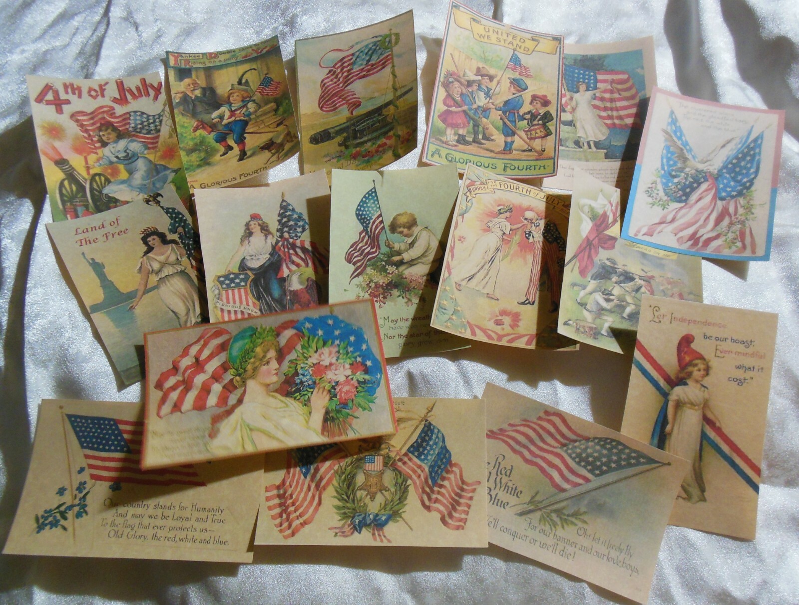 Set of 16 VICTORIAN/VINTAGE Patriotic images from old postcards-this is-Set #2–