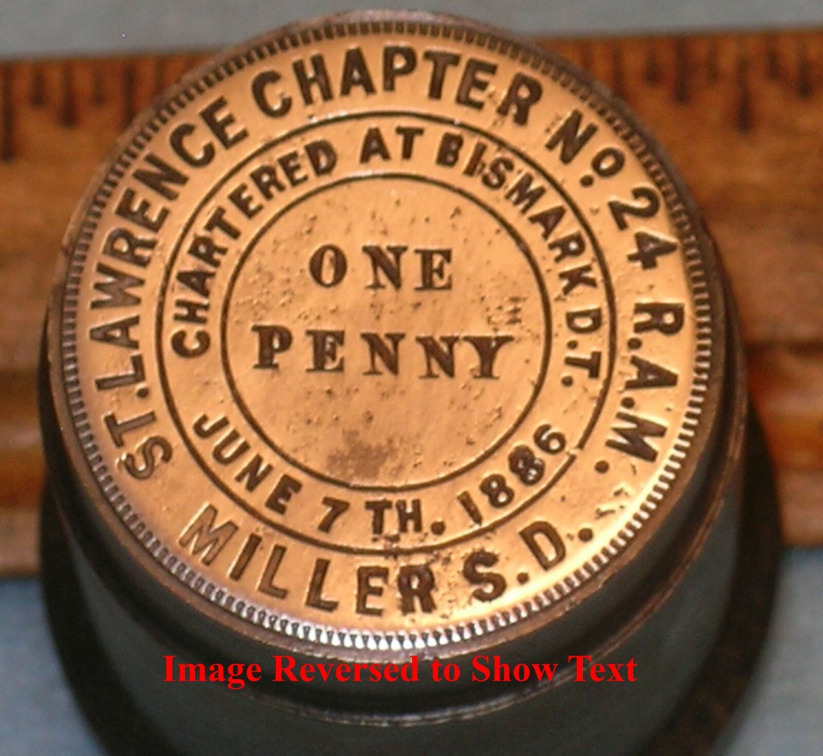 MILLER SD St Lawrence Chapter No 24 RAM MASONIC PENNY Stamping Die * MC Lilley