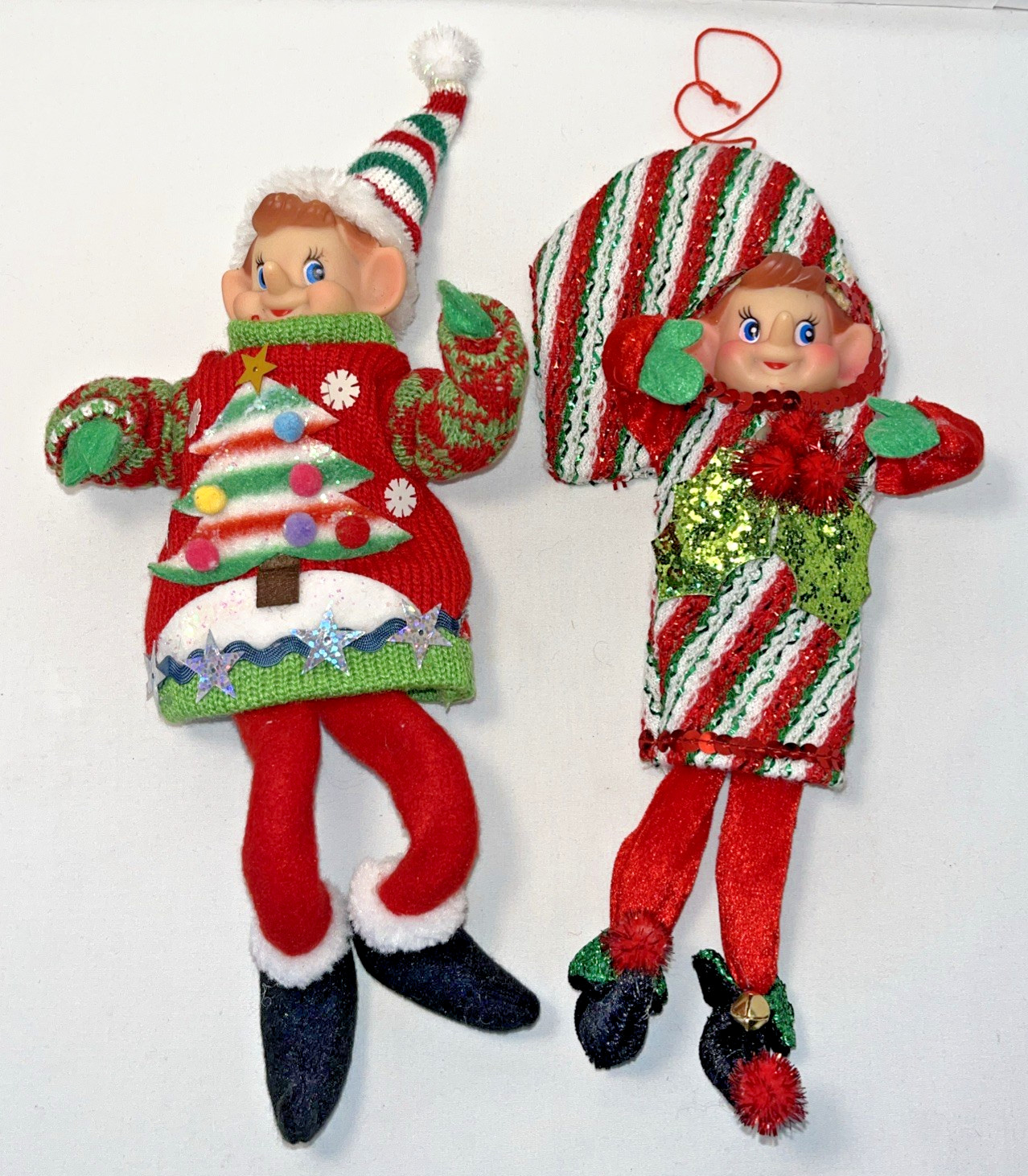Elf Hanging Ornaments Hobby Lobby Ugly Christmas Sweater & Stocking Poseable 10″