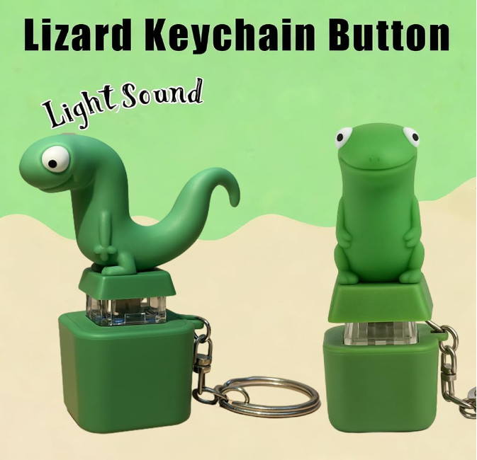 Lizard Button Keychain Sound Fidget Toy, Fun Keychain with Light Stress Relief