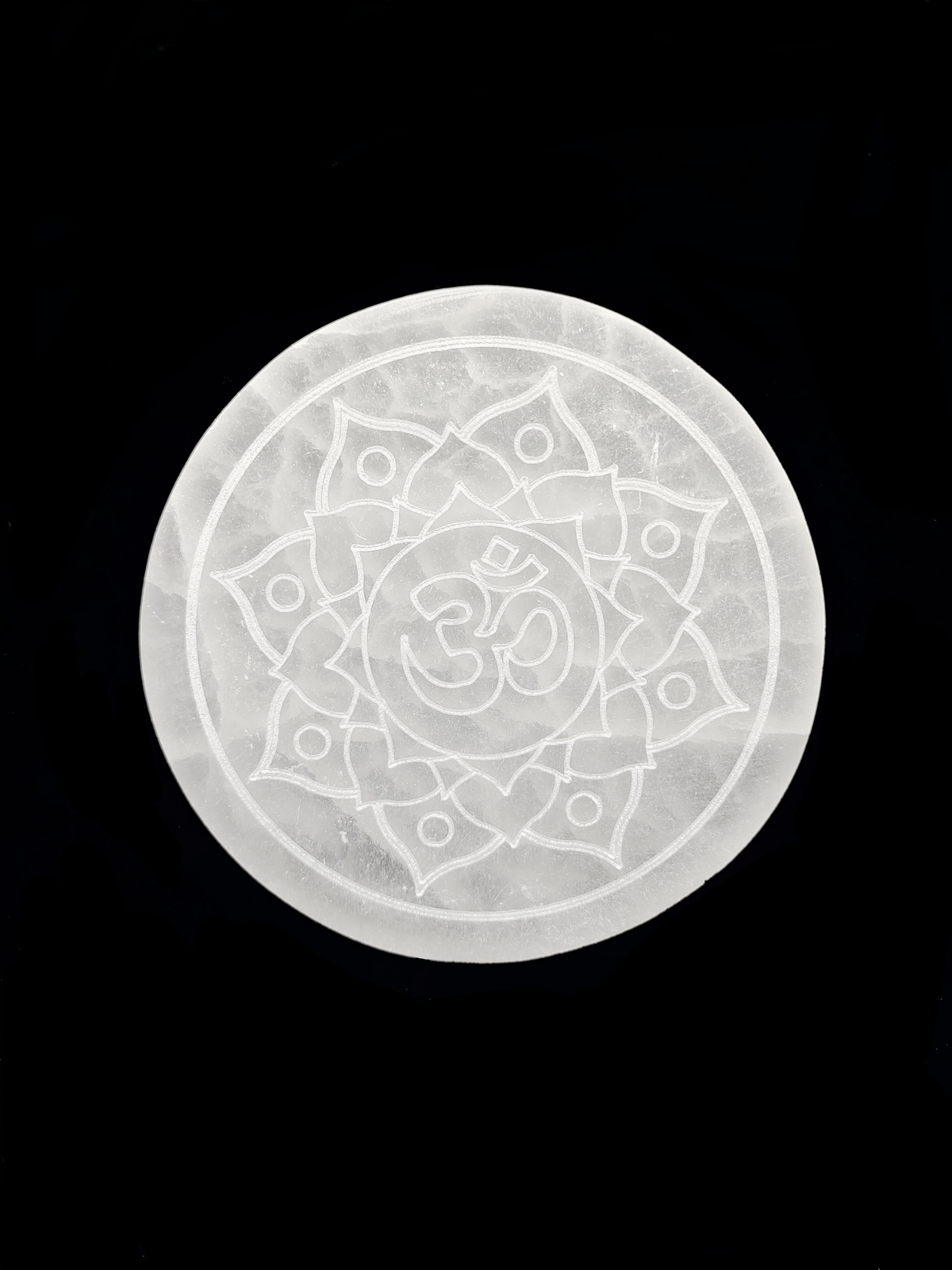 Selenite Crystal Cleanse Round Circle Charging Plate Lotus 2.4″ & 3.9″ Inches