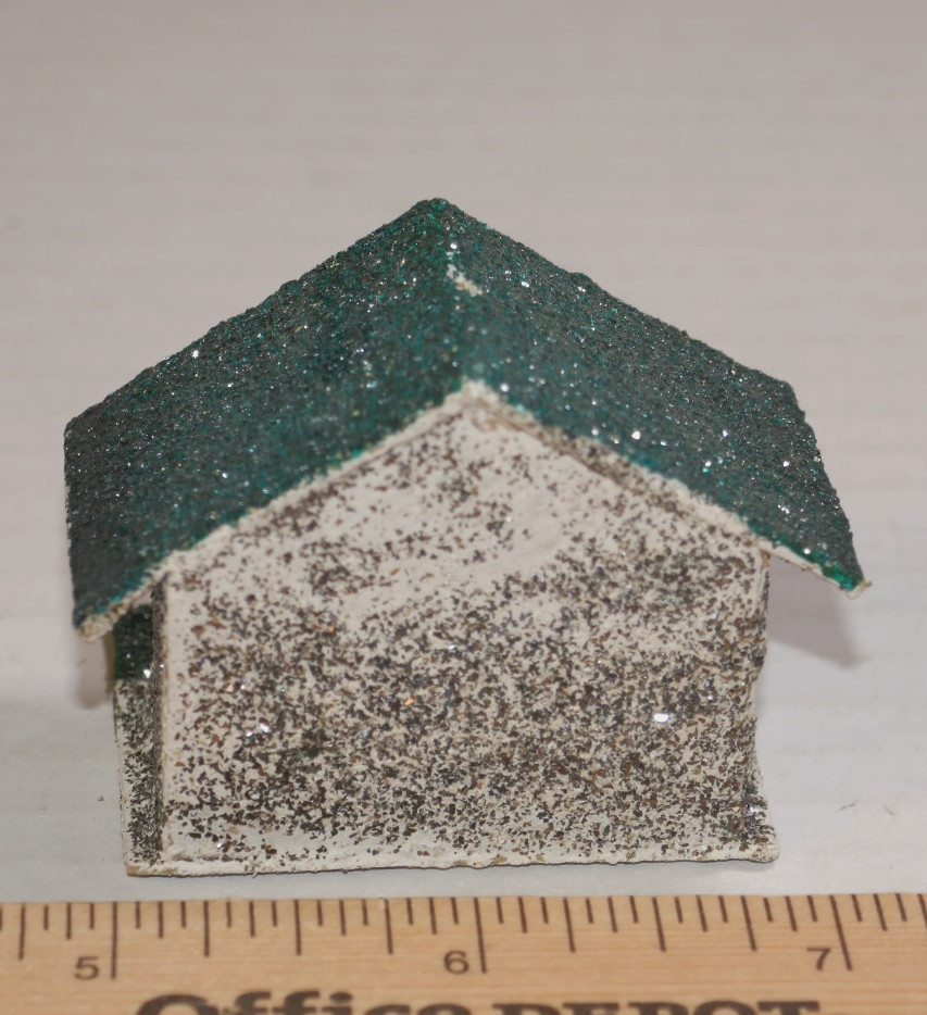 Set Of 5 Vintage Mini Putz Village Glitter Houses & Church-Japan Sticker