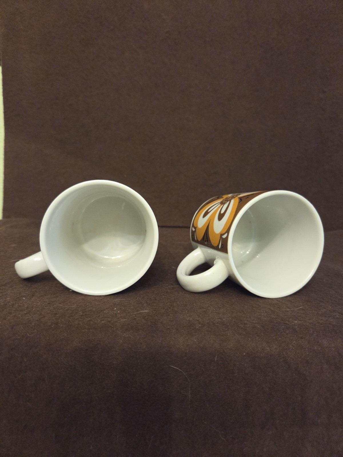 Pair Vintage Retro 1960s Japan Flower Coffee Mugs Cups Set 2 Brown