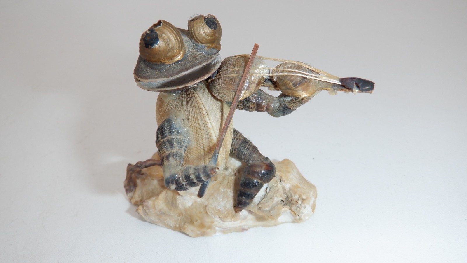 Unique Vintage Sea Shell FROG playing the Violin ~ Folk Art Figure