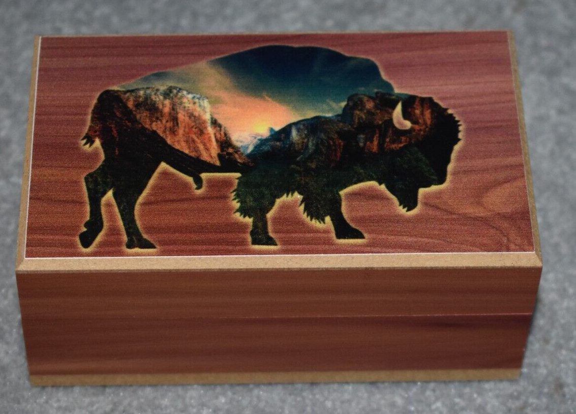 #29 BUFFALO COLOR SMALL TRINKET KEEPSAKE JEWELRY WOOD CEDAR BOX 5″ X 2.75″