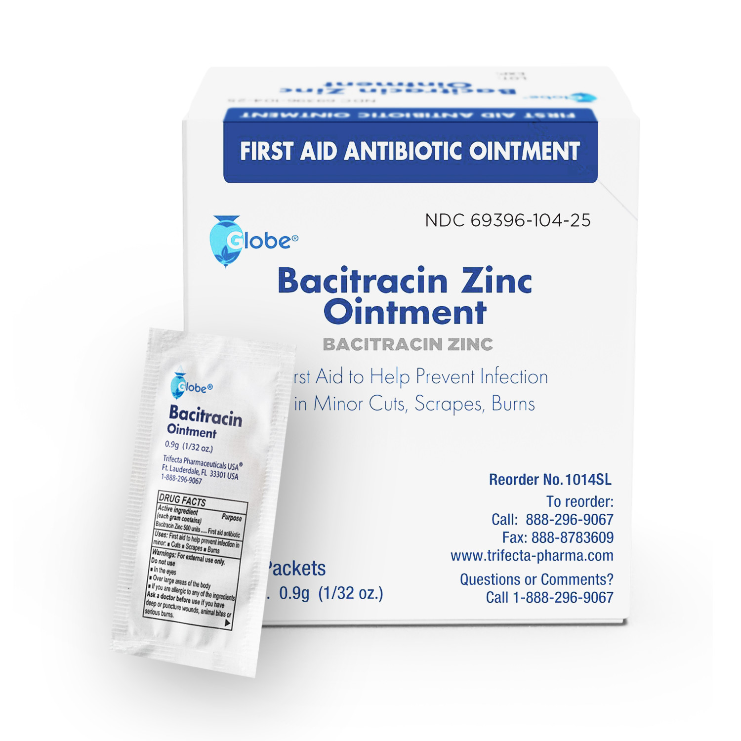 (25 Pack) Globe Bacitracin Zinc Ointment 0.9g Single Packets. First Aid Ointment